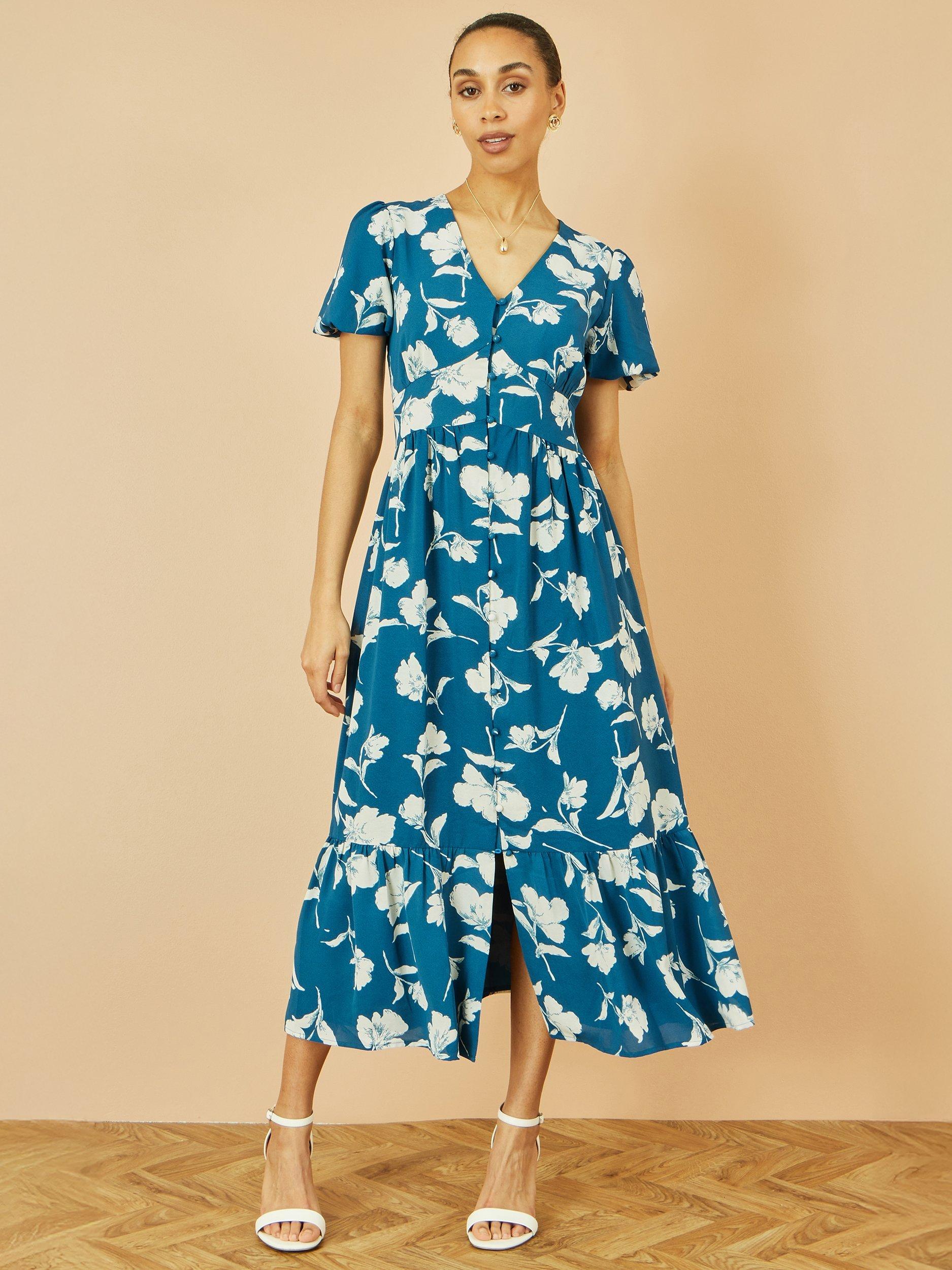 Product image 2 of 5, which shows Yumi Floral Shirt Midi Dress, Teal, 8