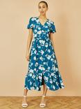 Yumi Floral Shirt Midi Dress, Teal