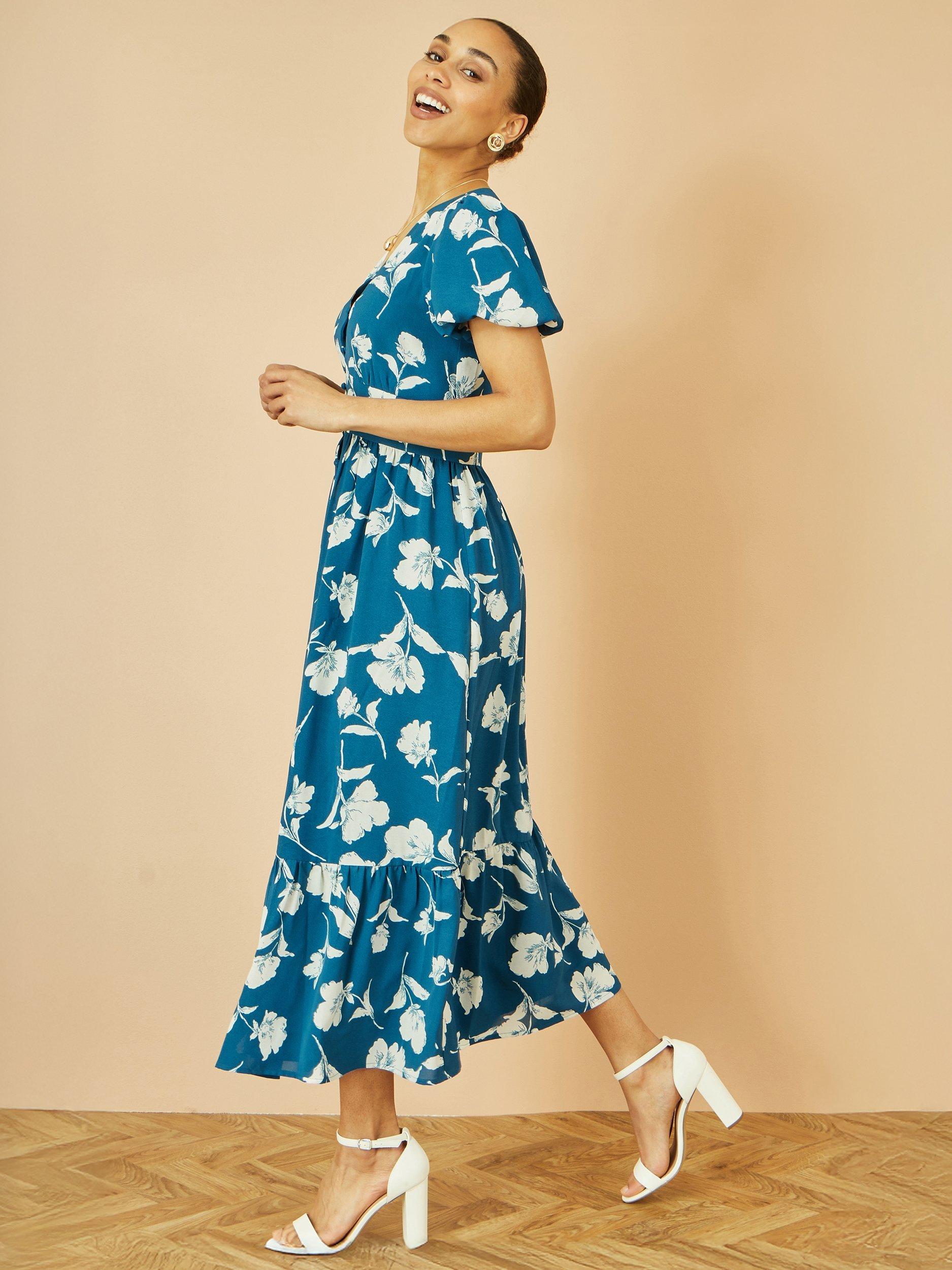 Product image 5 of 5, which shows Yumi Floral Shirt Midi Dress, Teal, 8