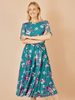 Yumi Mesh Floral Midi Dress, Teal
