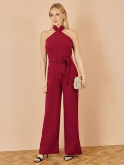 Yumi Cross Over Halterneck Jumpsuit, Burgundy