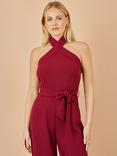 Yumi Cross Over Halterneck Jumpsuit, Burgundy