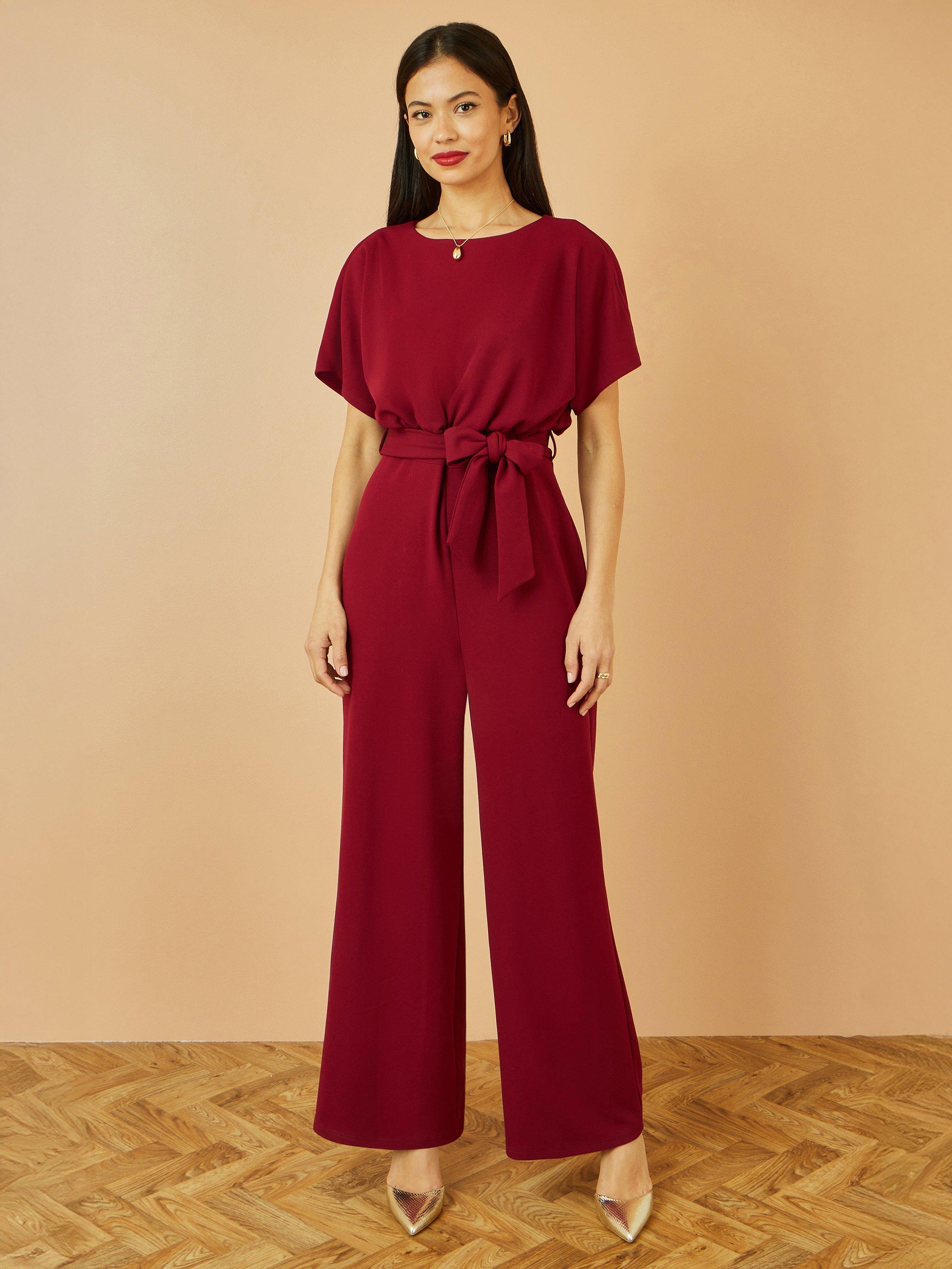 Product image 1 of 5, which shows Yumi Batwing Stretch Jumpsuit, Burgundy, 8
