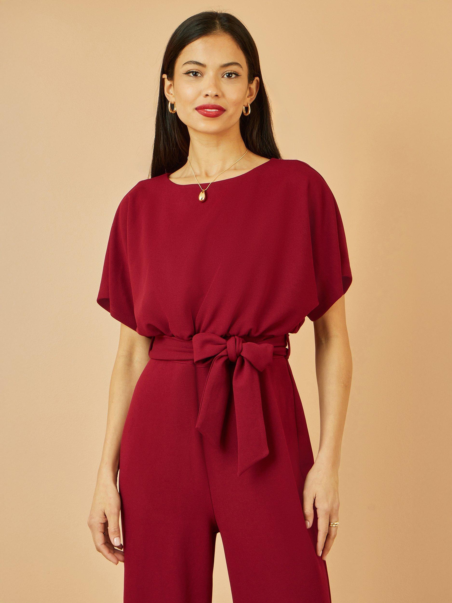 Product image 2 of 5, which shows Yumi Batwing Stretch Jumpsuit, Burgundy, 8