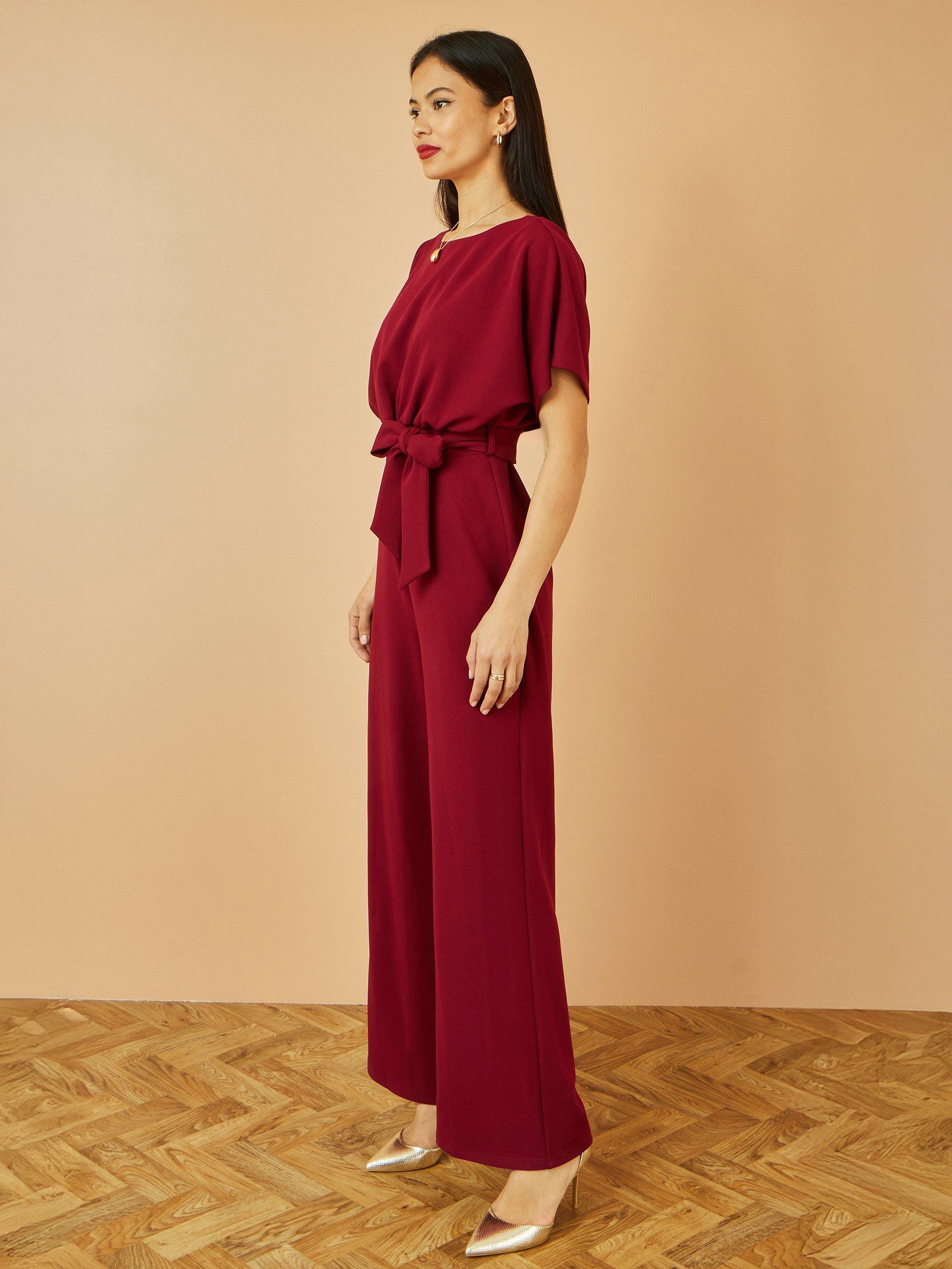 Product image 3 of 5, which shows Yumi Batwing Stretch Jumpsuit, Burgundy, 8