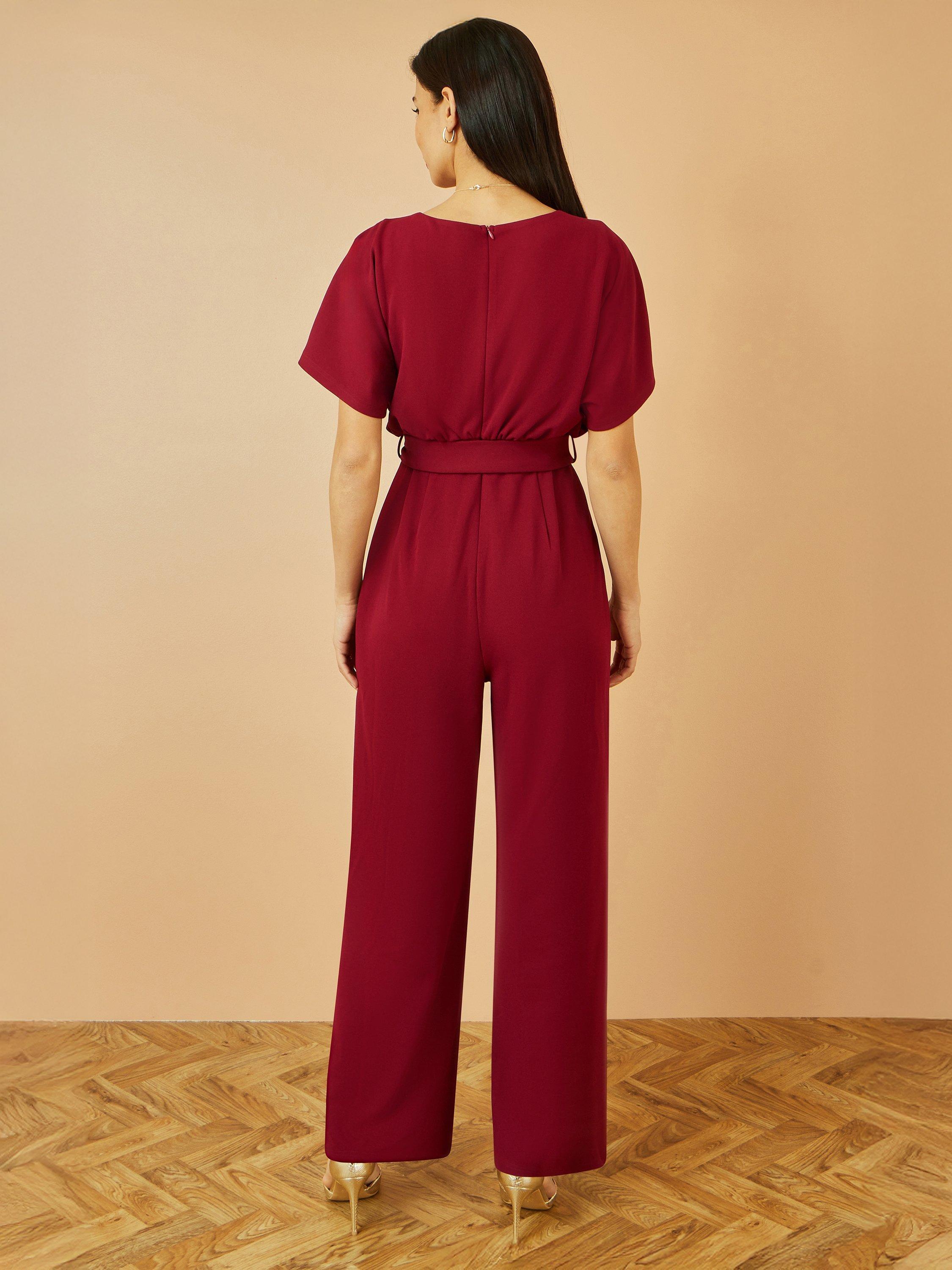 Product image 4 of 5, which shows Yumi Batwing Stretch Jumpsuit, Burgundy, 8