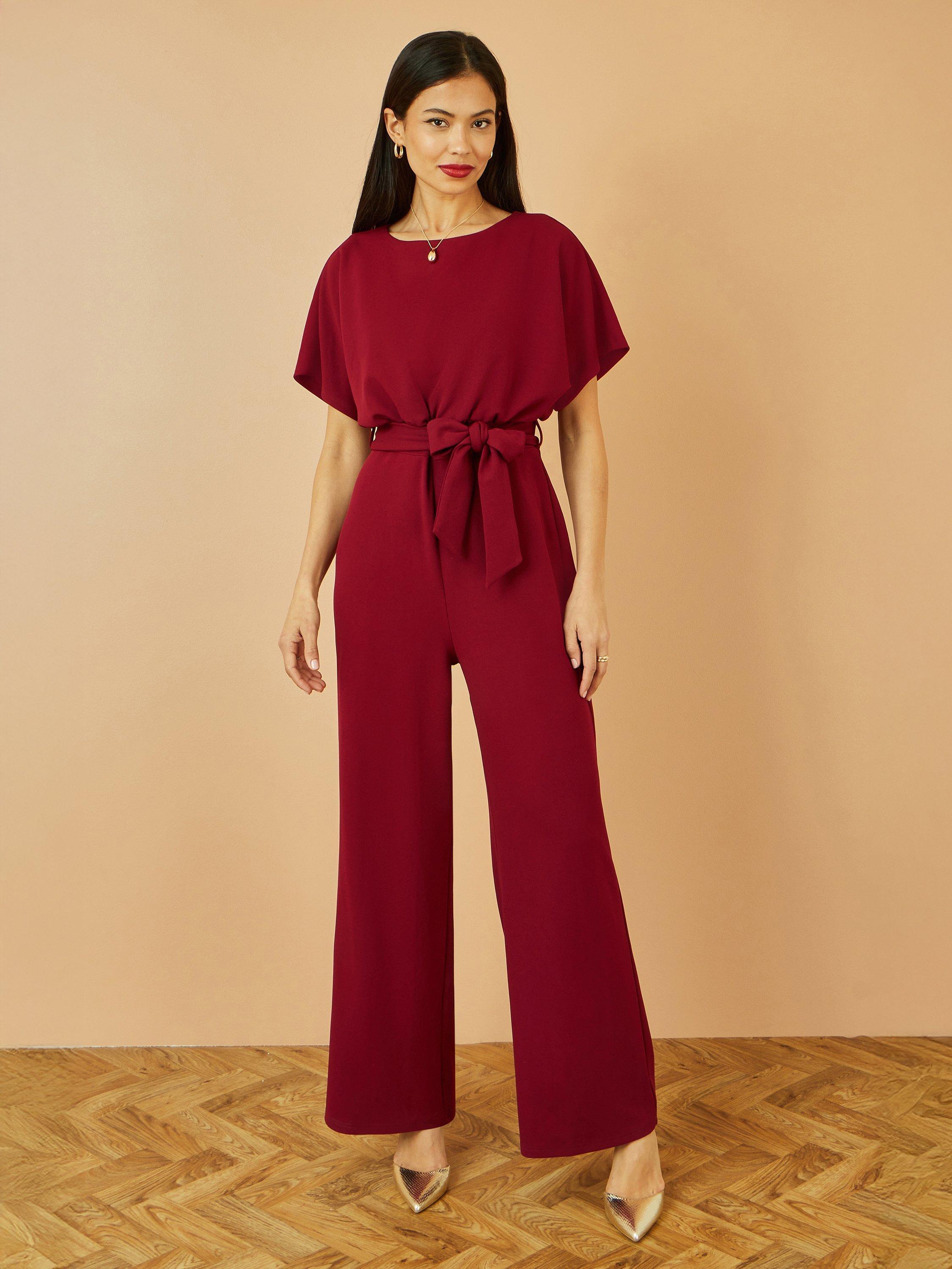Product image 5 of 5, which shows Yumi Batwing Stretch Jumpsuit, Burgundy, 8