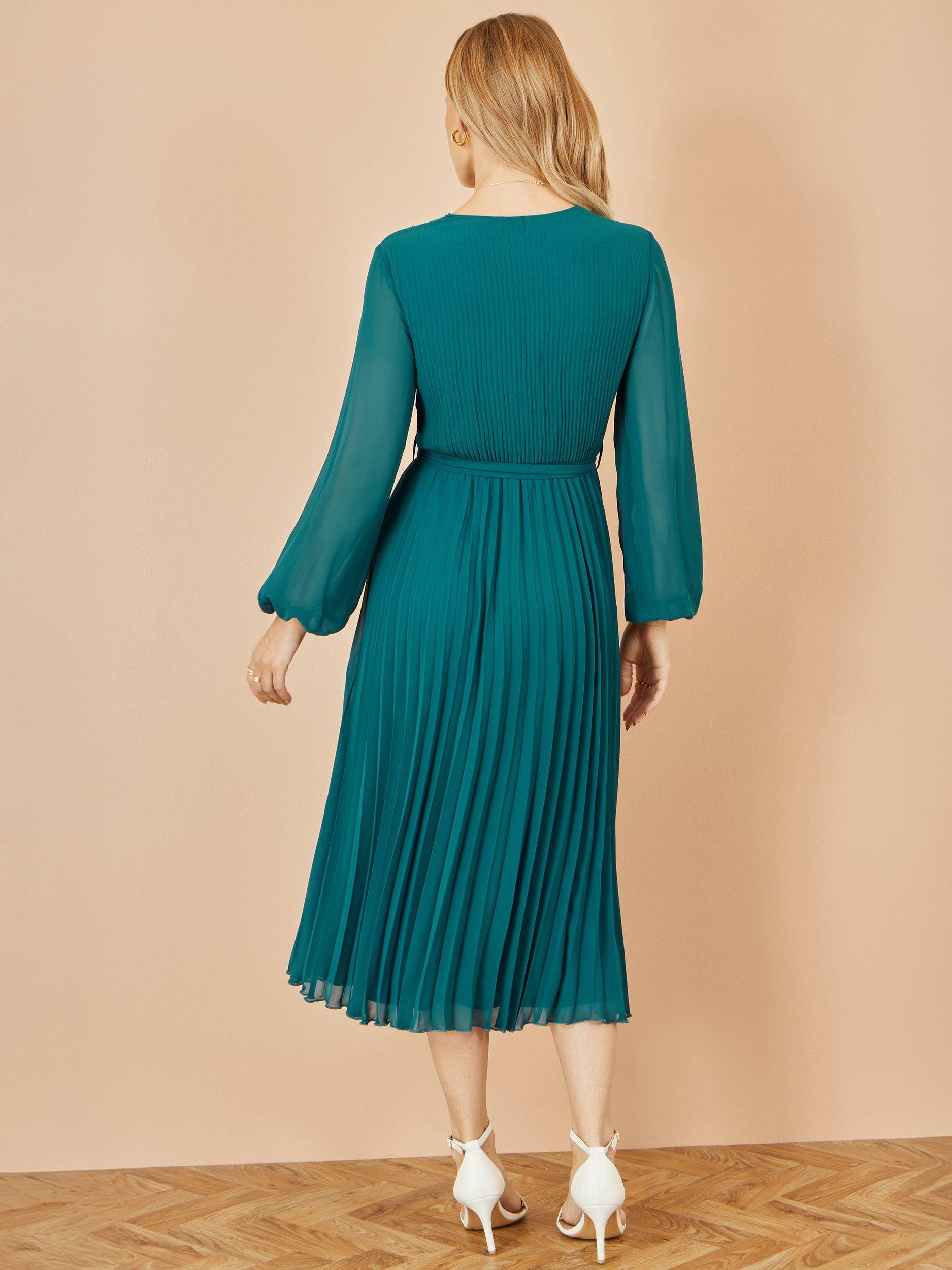 Product image 4 of 4, which shows Yumi Pleated Wrap Midi Dress, Teal, 8