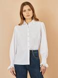 Yumi Lace Trim Long Sleeve Shirt, White