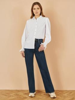 Yumi Lace Trim Long Sleeve Shirt, White - view 2, White