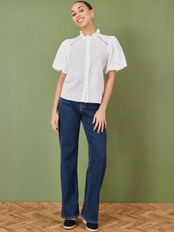 Yumi Broderie Anglaise Puff Sleeve Shirt, White - view 2, White