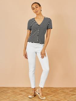 Yumi Stripe Button T-Shirt, Black - view 2, Black