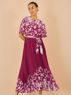 Yumi Mirrored Floral Pleated Dress, Burgundy