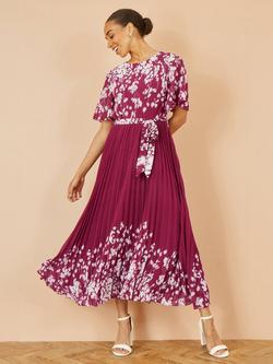 Yumi Mirrored Floral Pleated Dress - view 2, Burgundy