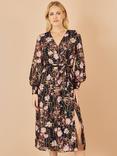 Yumi Foiled Floral Print Wrap Midi Dress