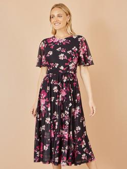 Yumi Mesh Floral Midi Dress, Black
