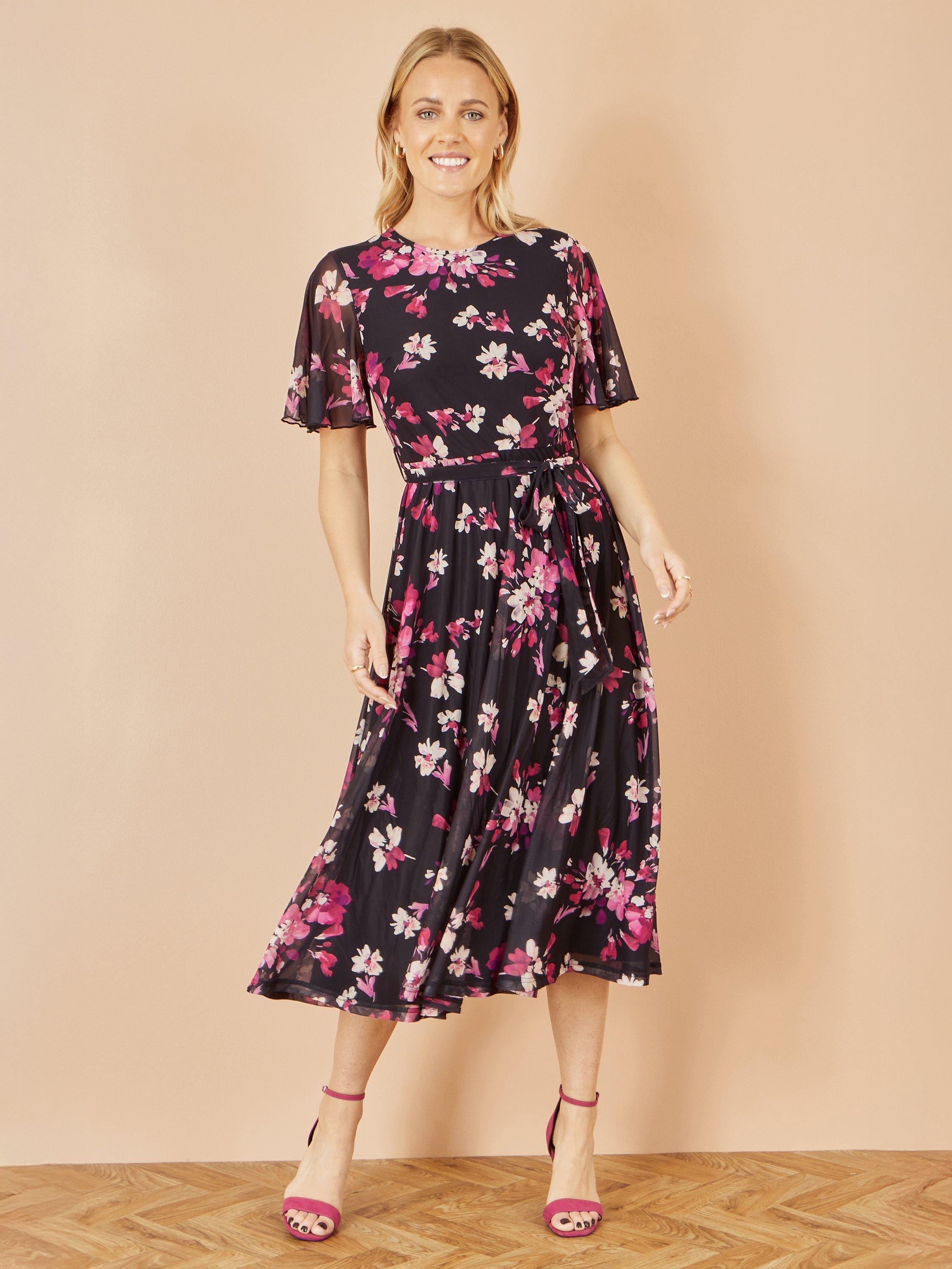 Product image 2 of 5, which shows Yumi Mesh Floral Midi Dress, Black, 8