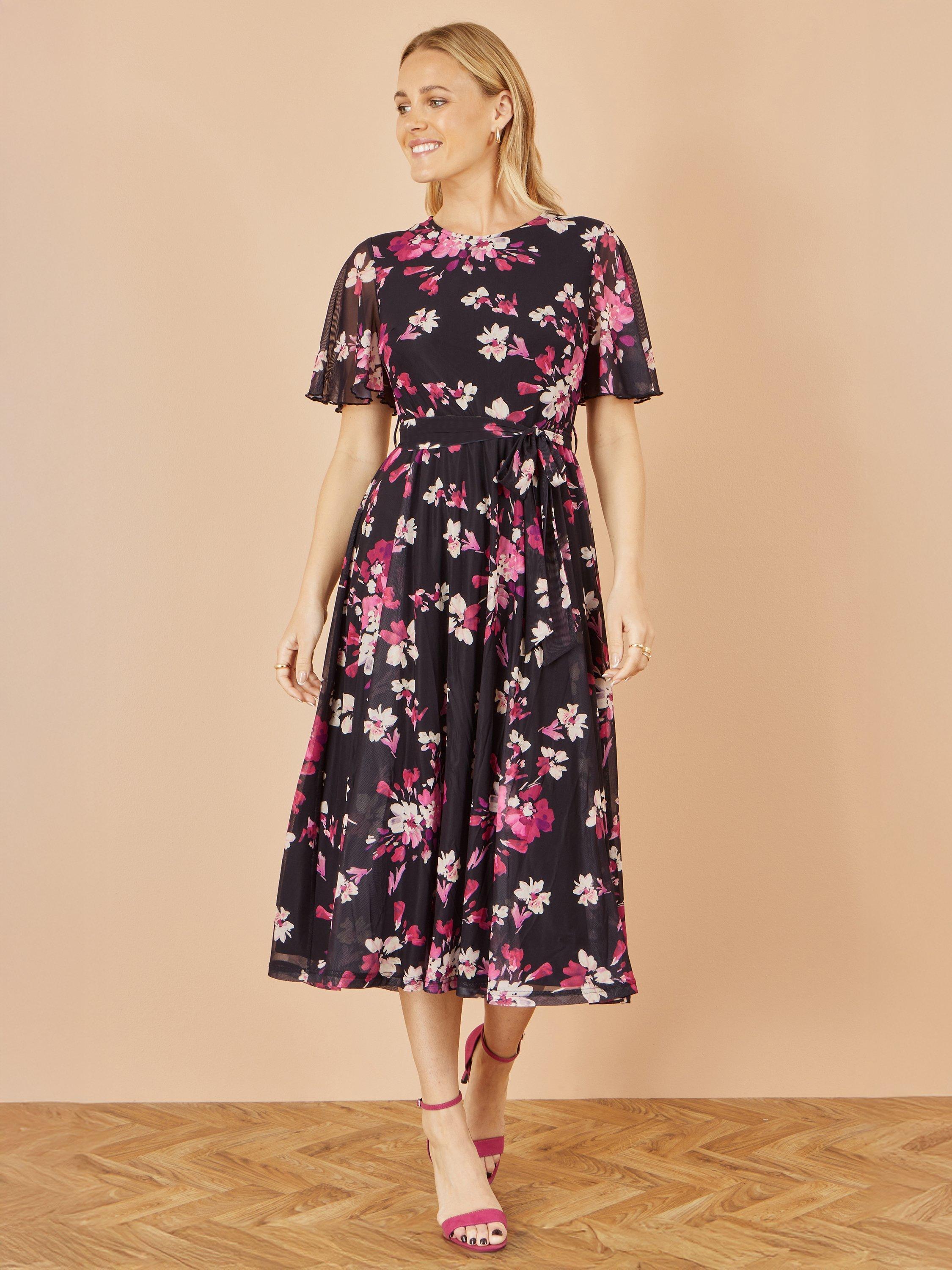 Product image 5 of 5, which shows Yumi Mesh Floral Midi Dress, Black, 8