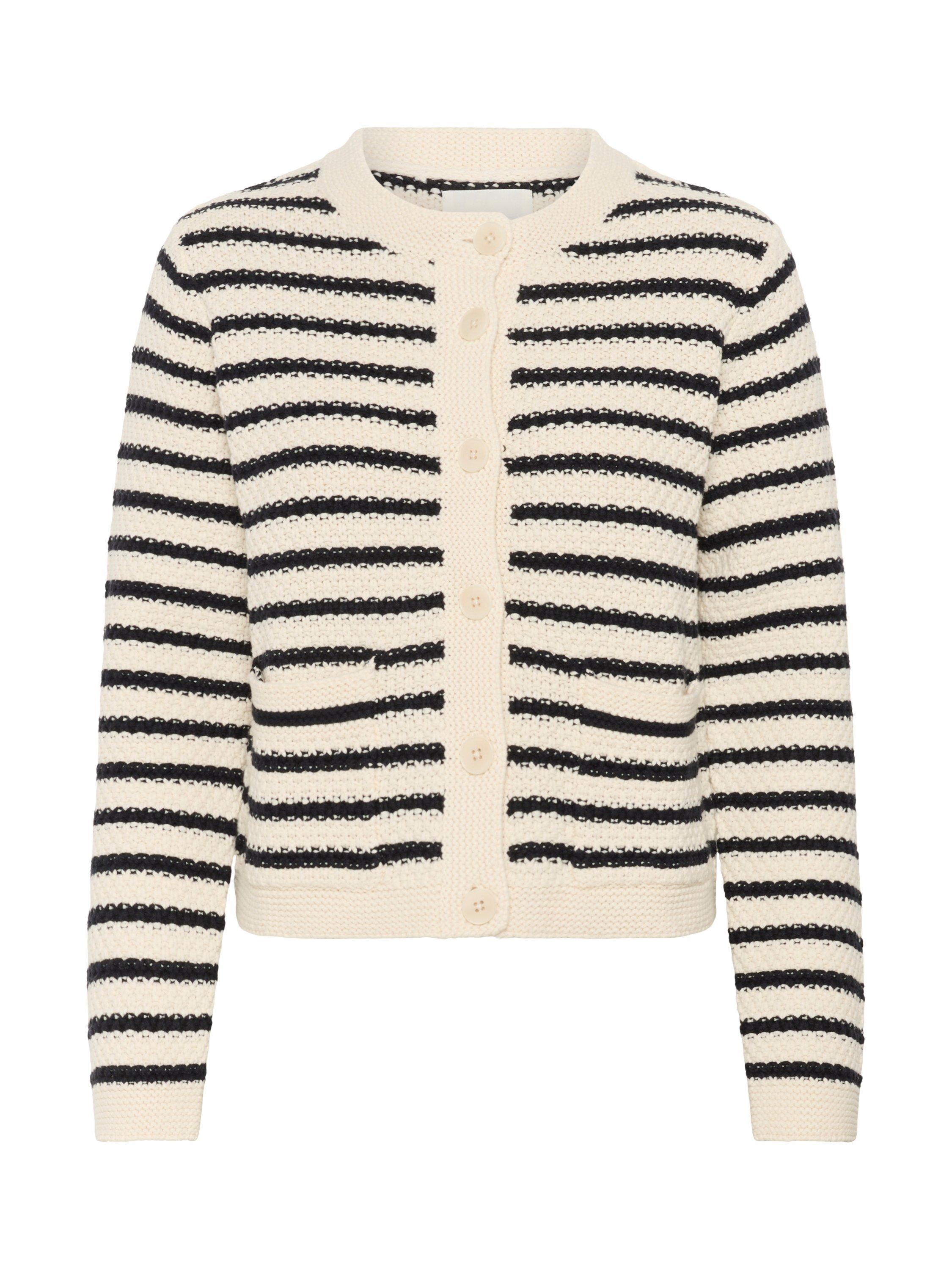 Product image 5 of 6, which shows Part Two ElmiePW Long Sleeve Crew Neck Striped Cotton Blend Cardigan, Navy/Multi, XS