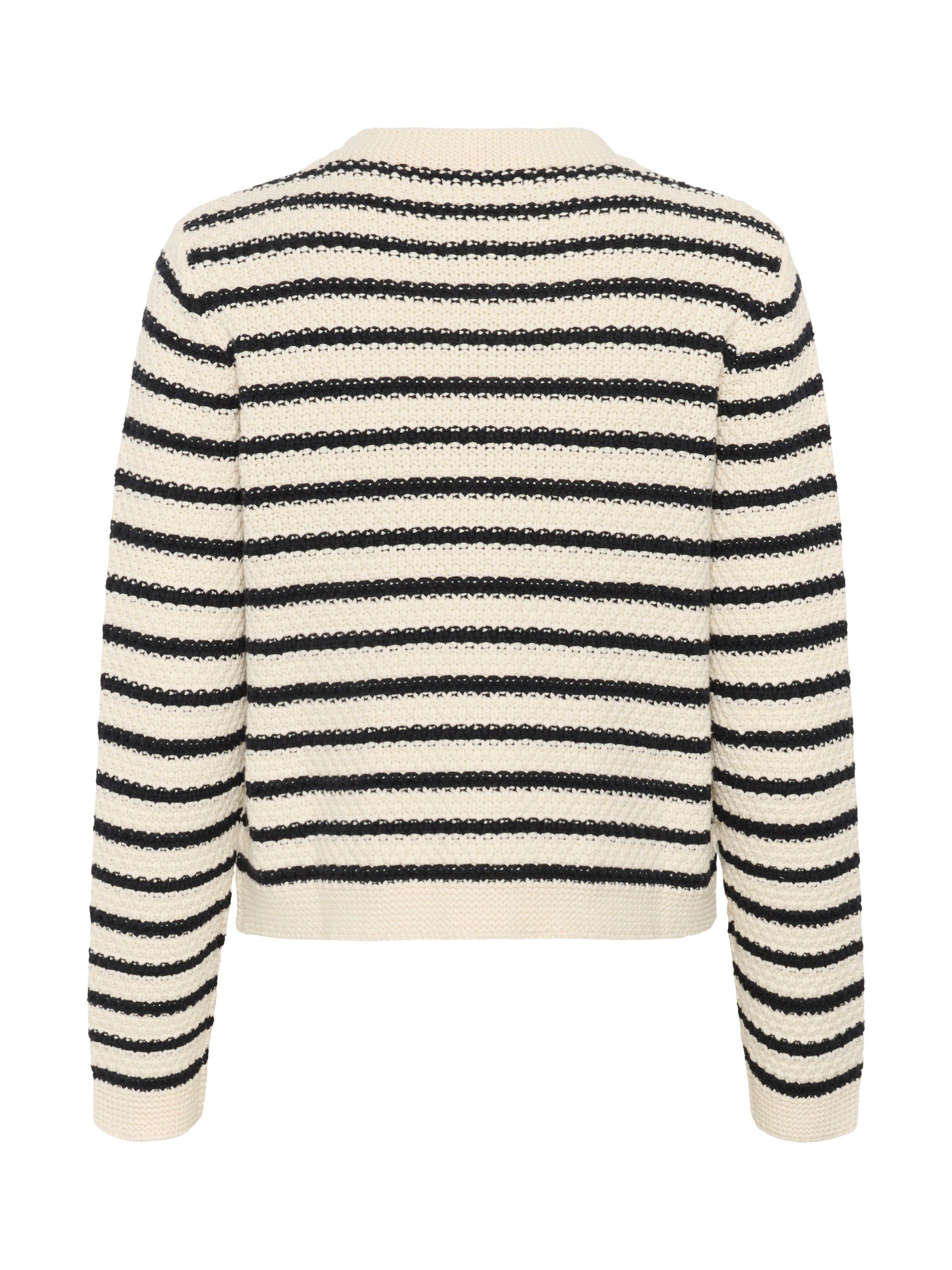 Product image 6 of 6, which shows Part Two ElmiePW Long Sleeve Crew Neck Striped Cotton Blend Cardigan, Navy/Multi, XS