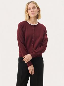 Part Two NoelaniPW Long Sleeve Crew Neck Wool Cardigan, Mid Red