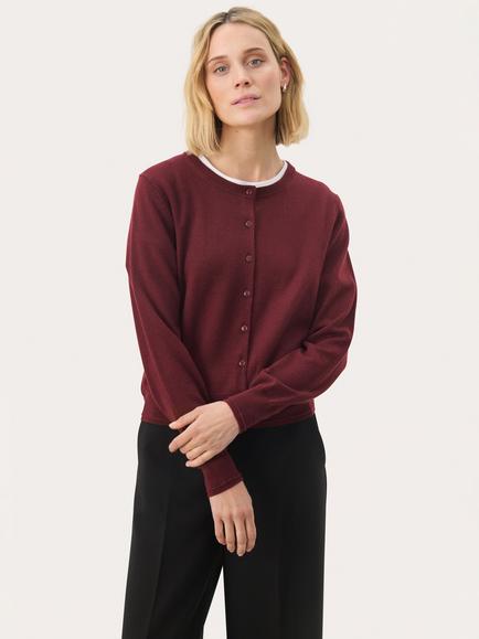 Part Two NoelaniPW Long Sleeve Crew Neck Wool Cardigan, Mid Red
