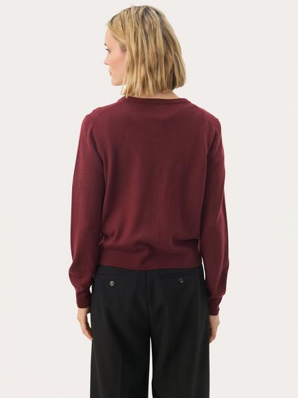Part Two NoelaniPW Long Sleeve Crew Neck Wool Cardigan - view 2, Mid Red