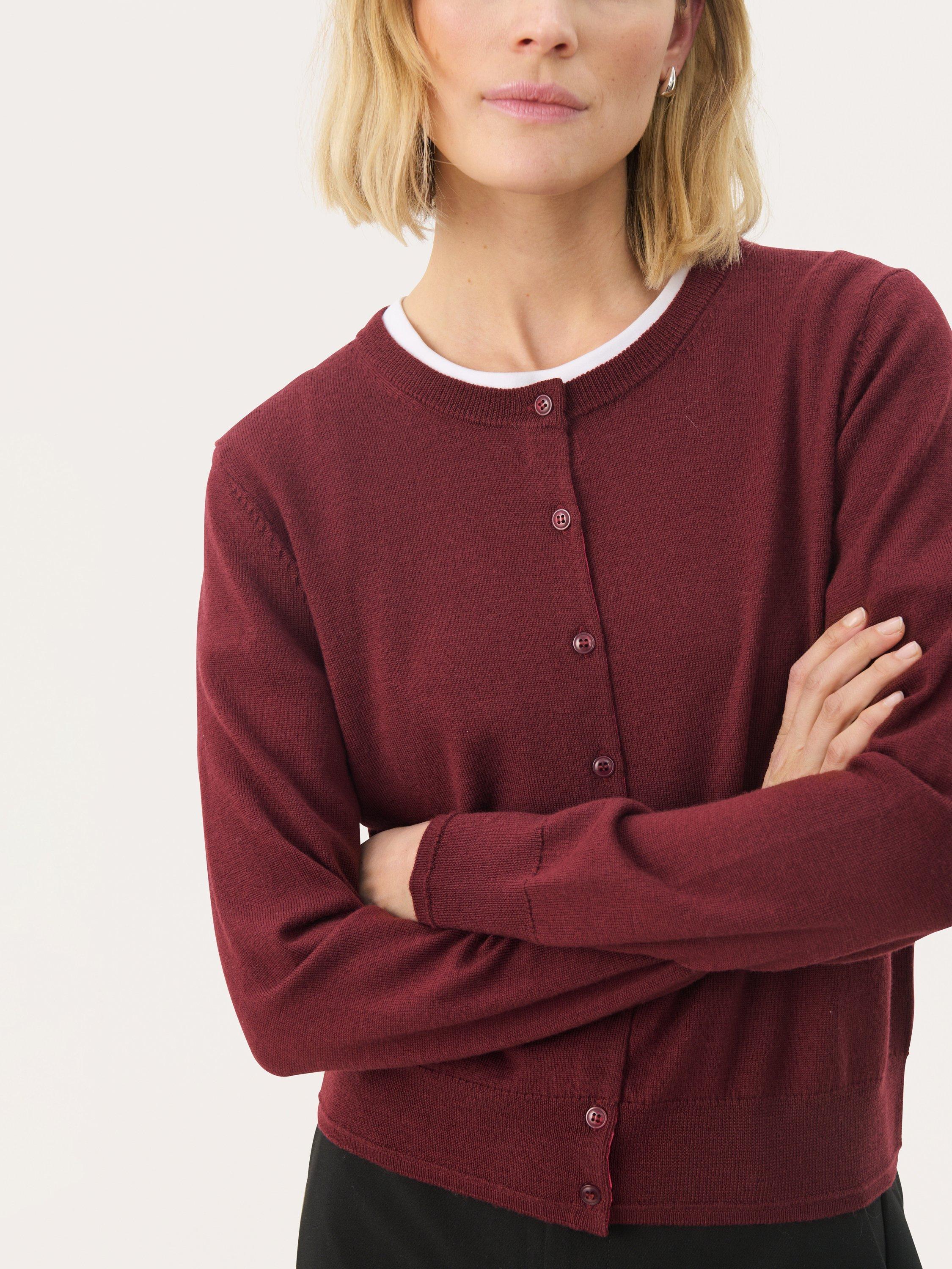 Product image 4 of 6, which shows Part Two NoelaniPW Long Sleeve Crew Neck Wool Cardigan, Mid Red, XS