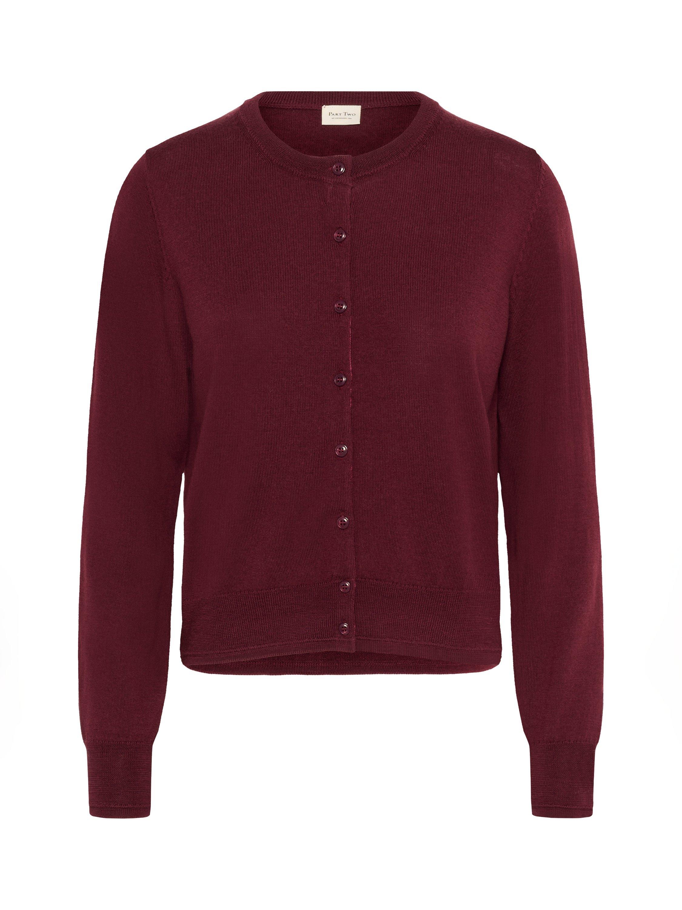 Product image 5 of 6, which shows Part Two NoelaniPW Long Sleeve Crew Neck Wool Cardigan, Mid Red, XS