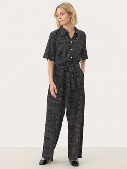 Part Two Tilla Floral Collar Short Sleeve Jumpsuit, Black/Multi