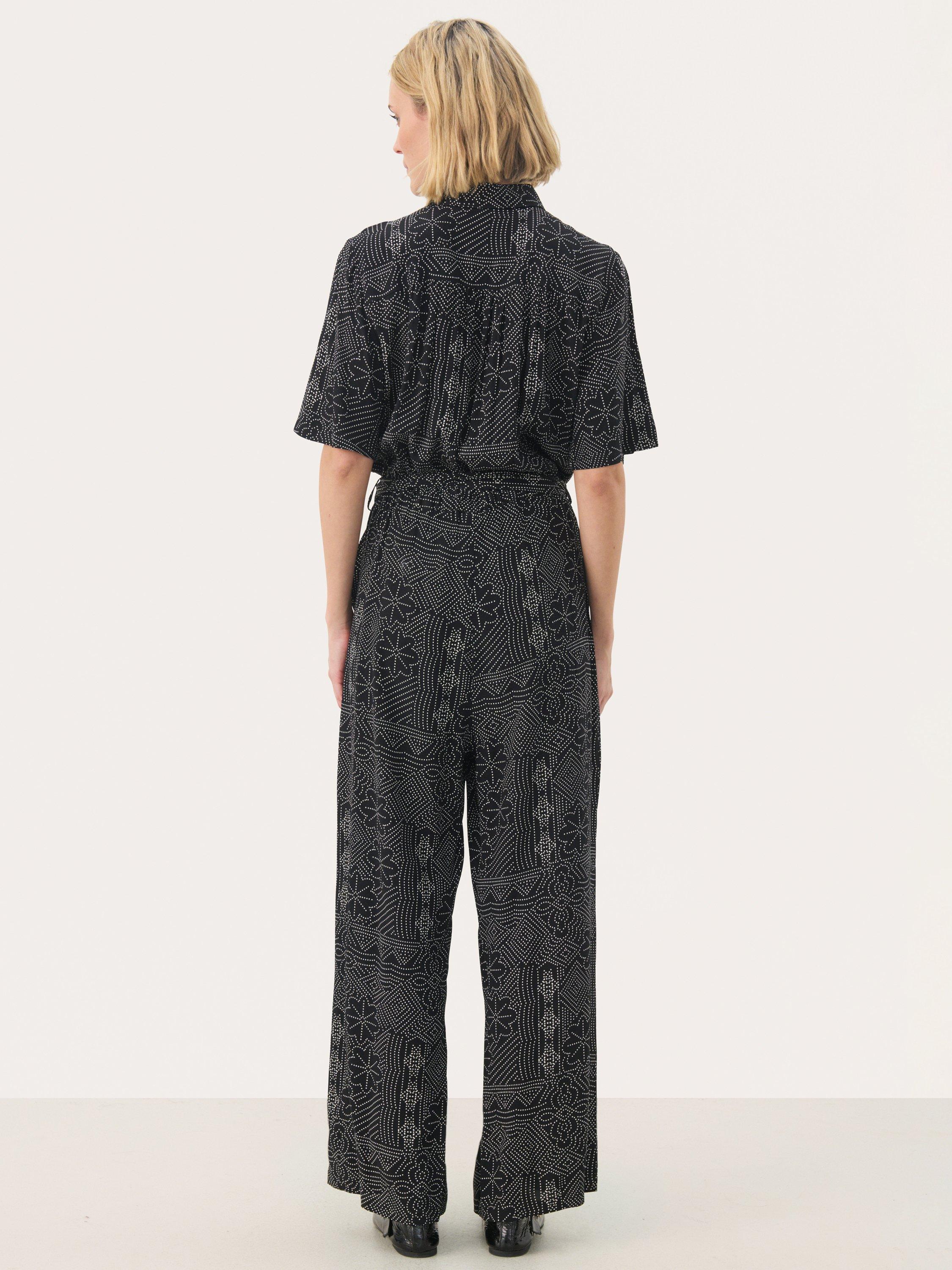 Product image 2 of 6, which shows Part Two Tilla Floral Collar Short Sleeve Jumpsuit, Black/Multi, 8