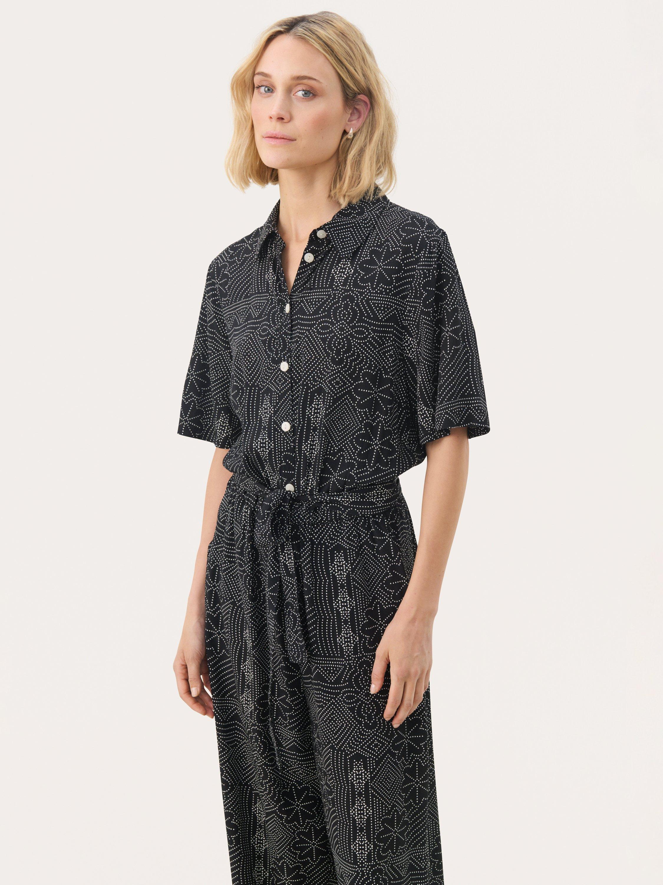 Product image 3 of 6, which shows Part Two Tilla Floral Collar Short Sleeve Jumpsuit, Black/Multi, 8