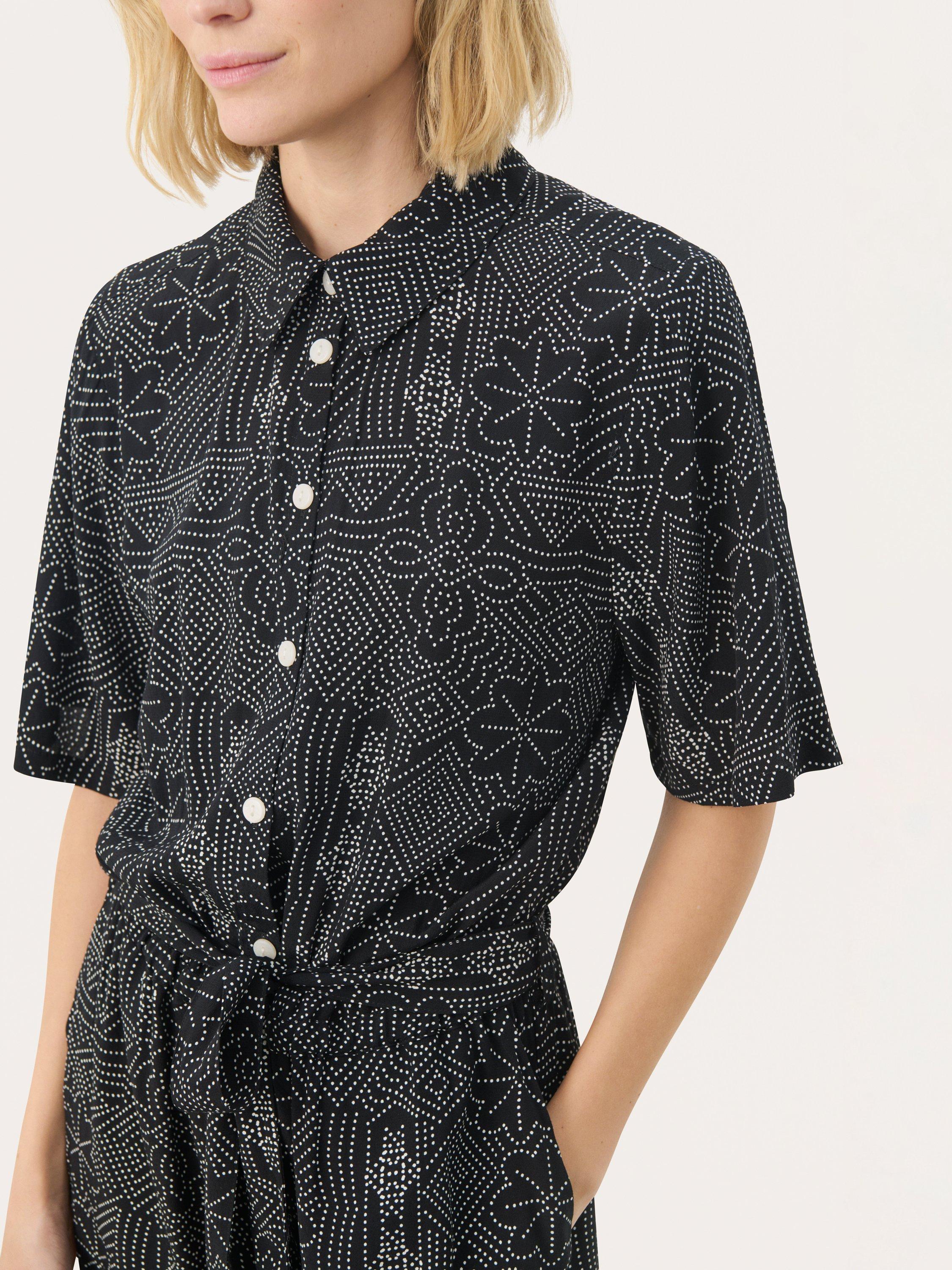 Product image 4 of 6, which shows Part Two Tilla Floral Collar Short Sleeve Jumpsuit, Black/Multi, 8
