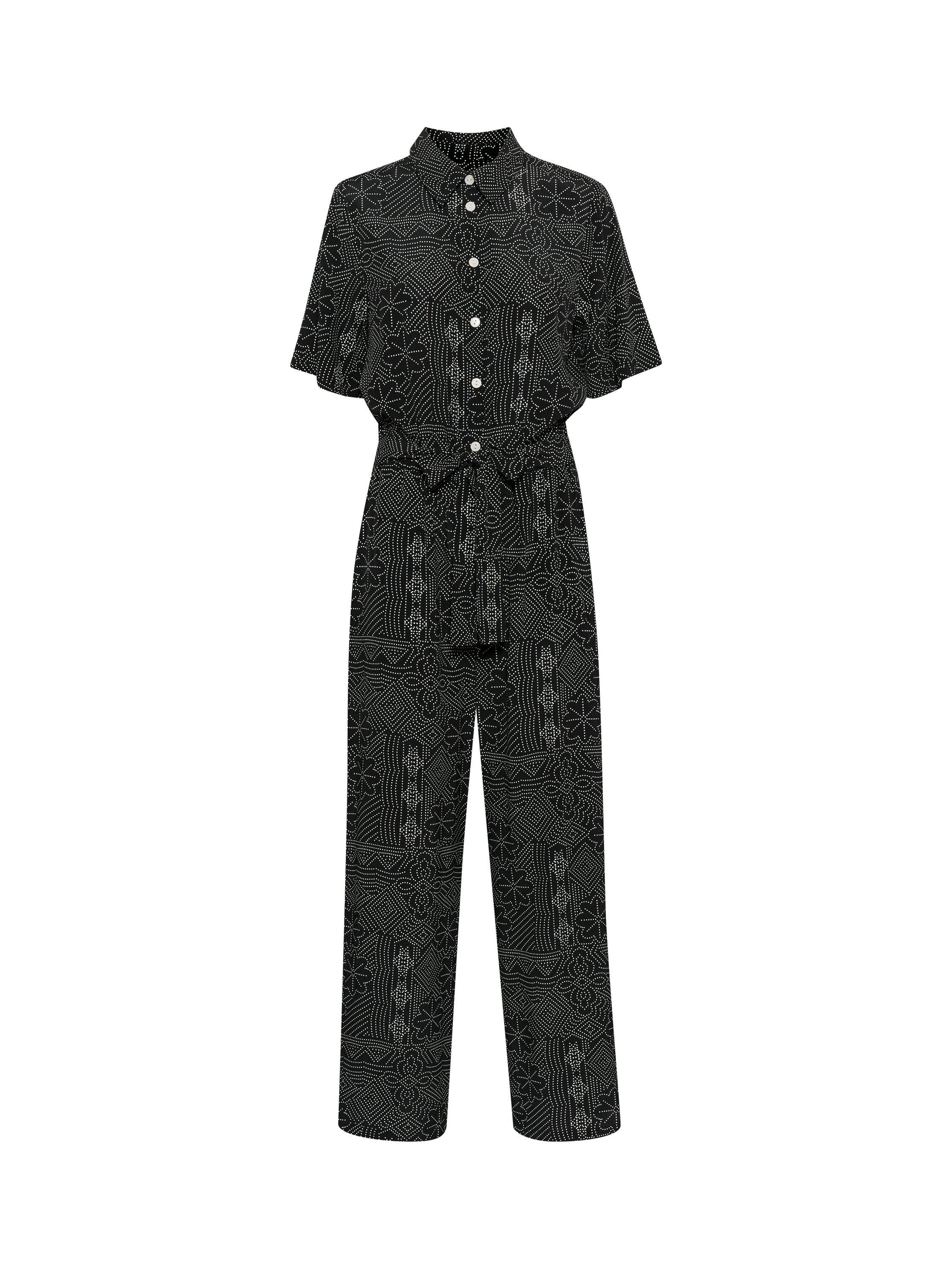 Product image 5 of 6, which shows Part Two Tilla Floral Collar Short Sleeve Jumpsuit, Black/Multi, 8