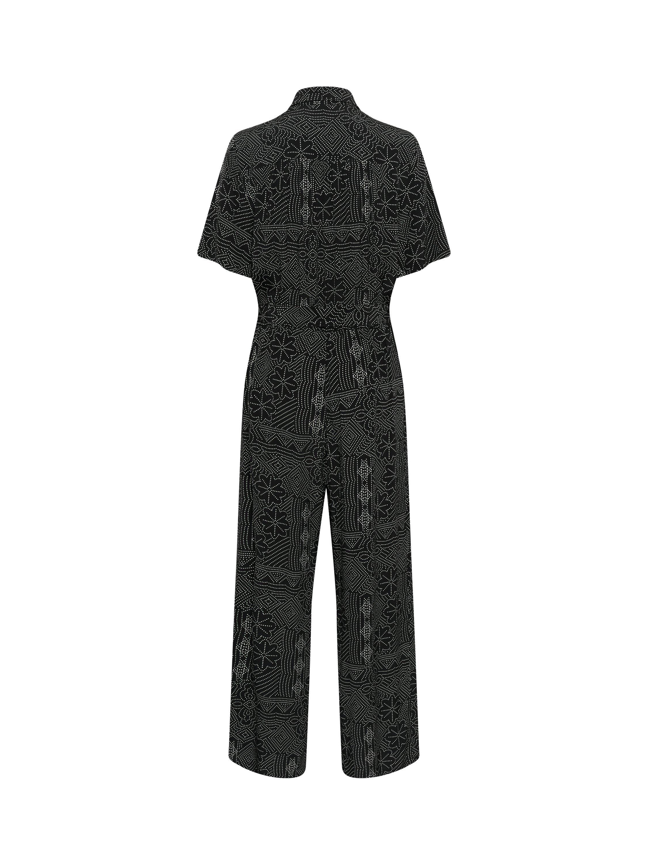 Product image 6 of 6, which shows Part Two Tilla Floral Collar Short Sleeve Jumpsuit, Black/Multi, 8