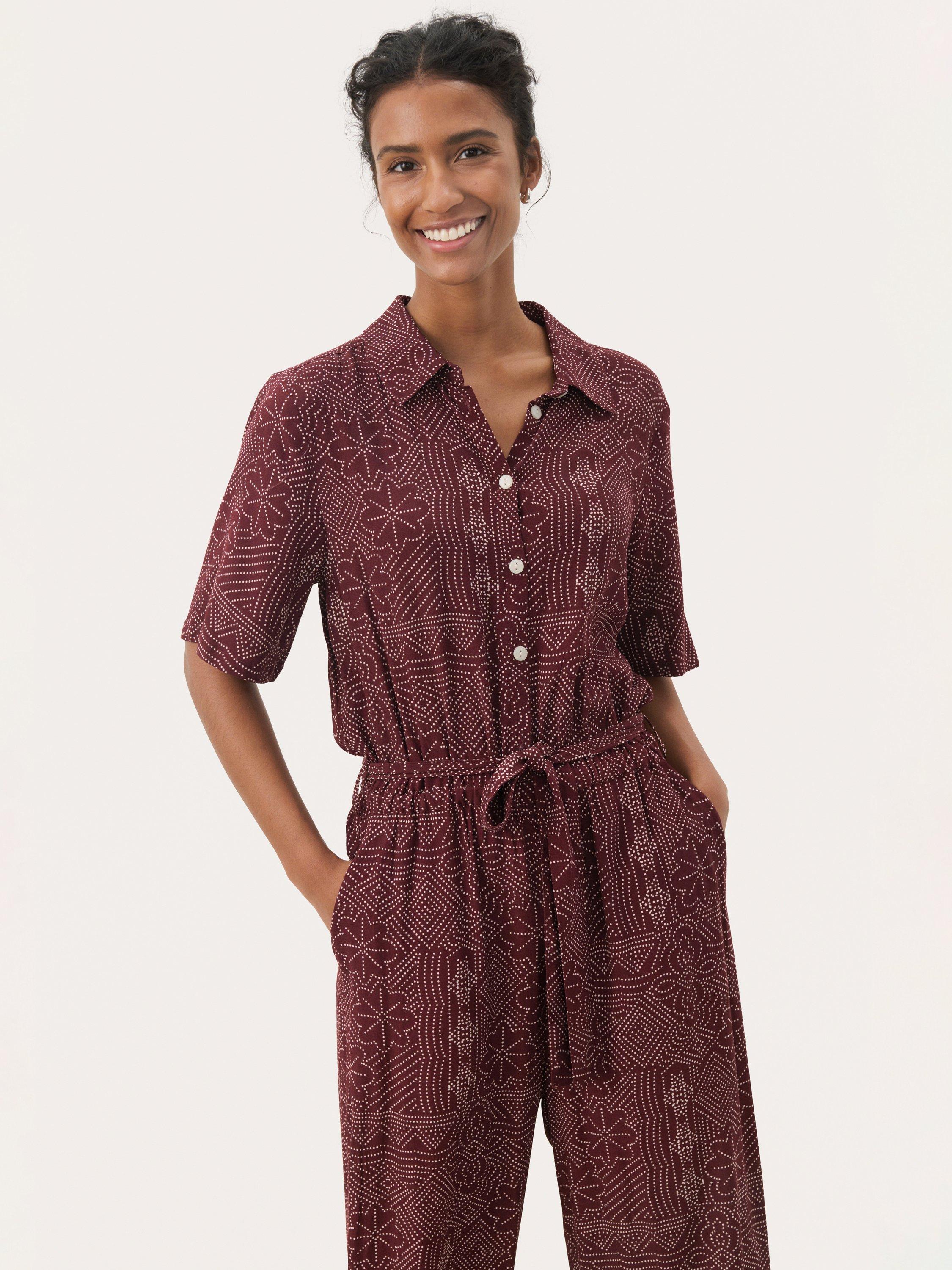 Product image 1 of 6, which shows Part Two Tilla Floral Collar Short Sleeve Jumpsuit, Red/Multi, 8