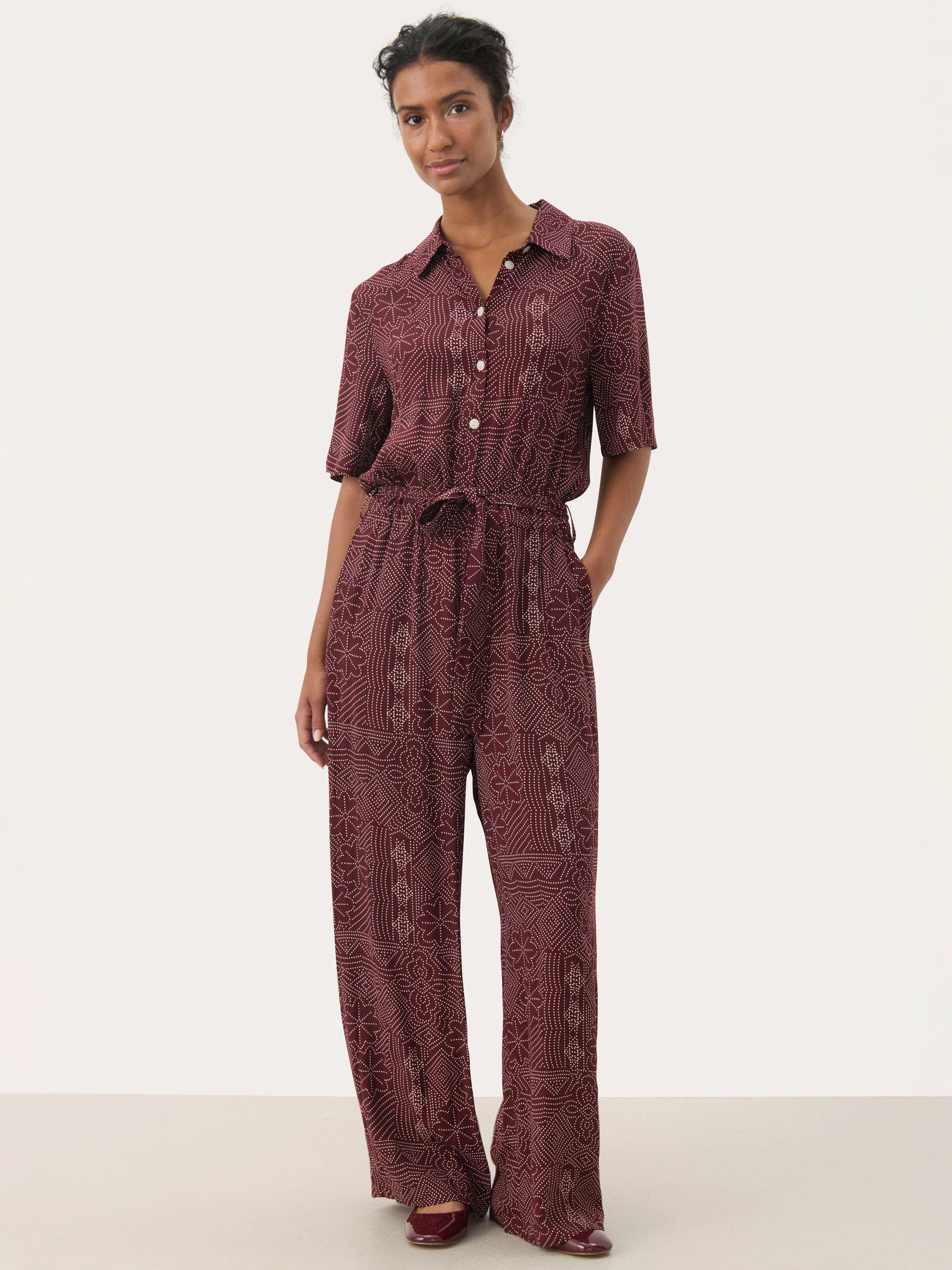 Product image 3 of 6, which shows Part Two Tilla Floral Collar Short Sleeve Jumpsuit, Red/Multi, 8
