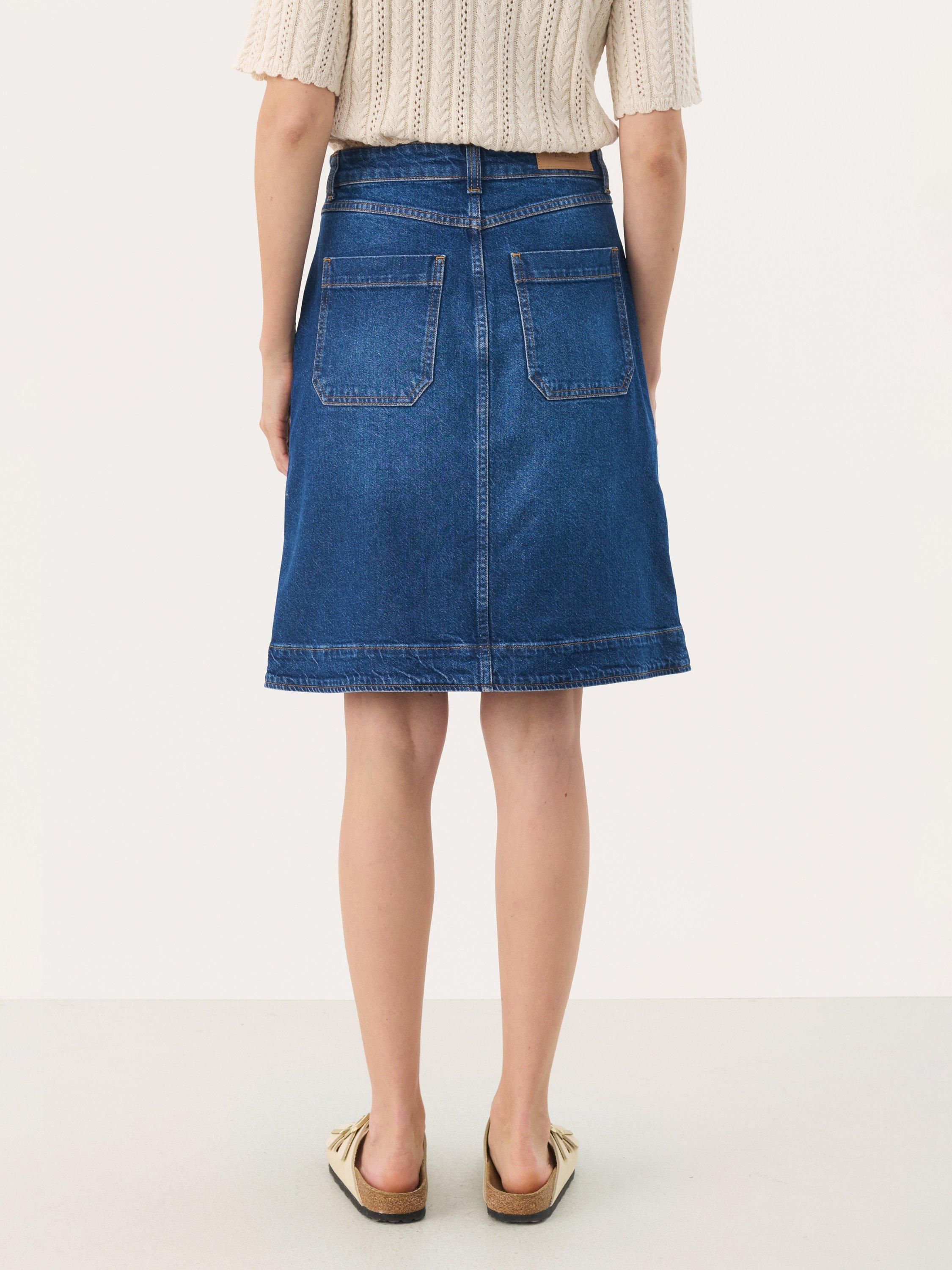 Product image 2 of 6, which shows Part Two Tammie A-Line Denim Skirt, Medium Dark Blue, 8