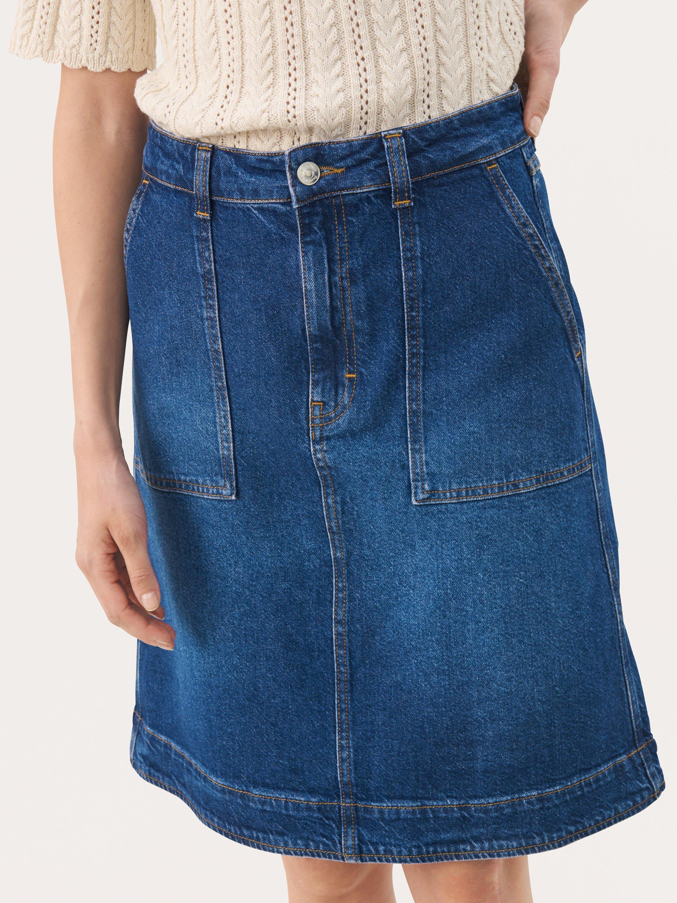 Product image 4 of 6, which shows Part Two Tammie A-Line Denim Skirt, Medium Dark Blue, 8