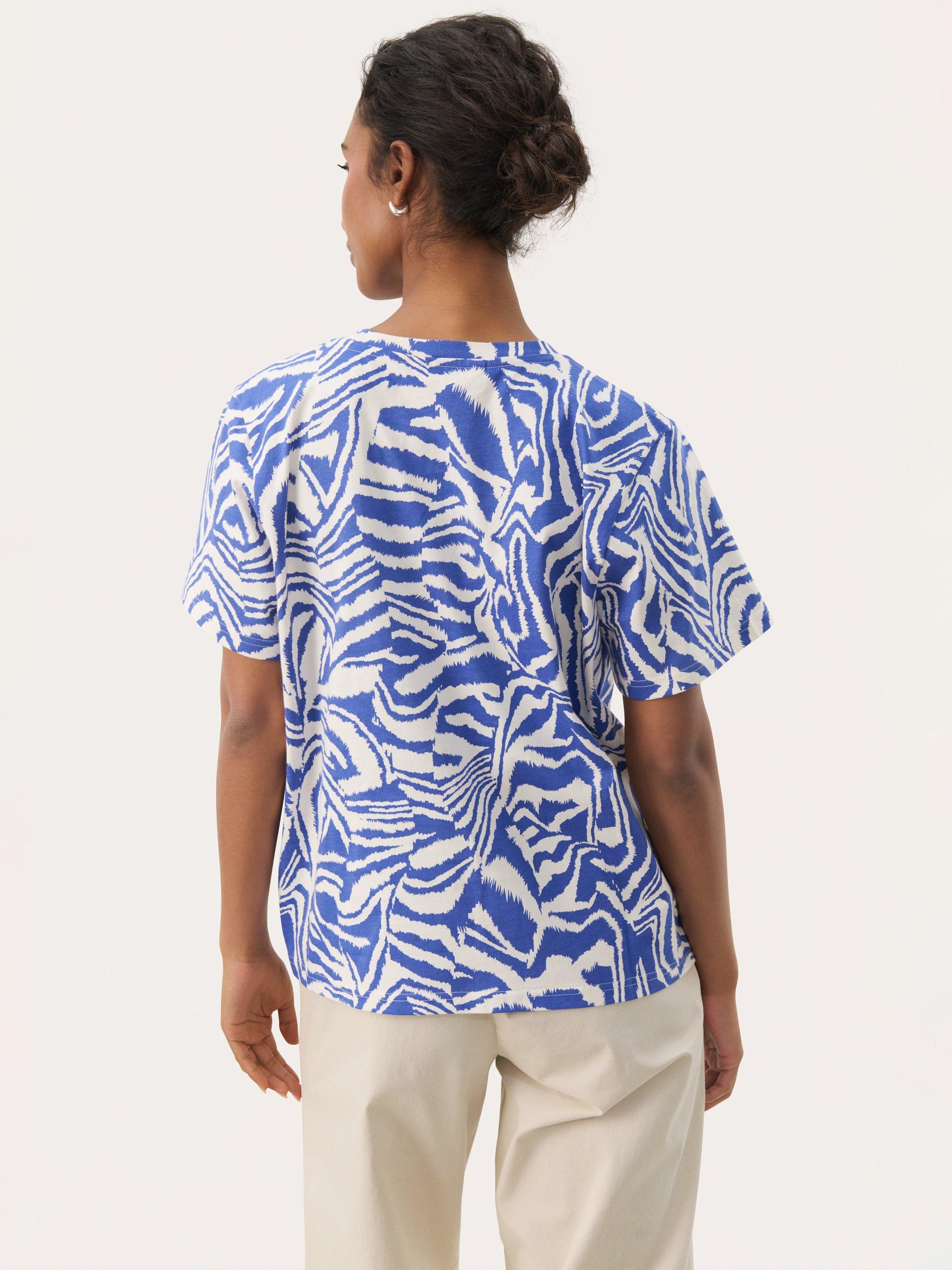 Product image 2 of 6, which shows Part Two NahidPW Animal Print Short Sleeve Cotton T-shirt, Blue/Multi, XS