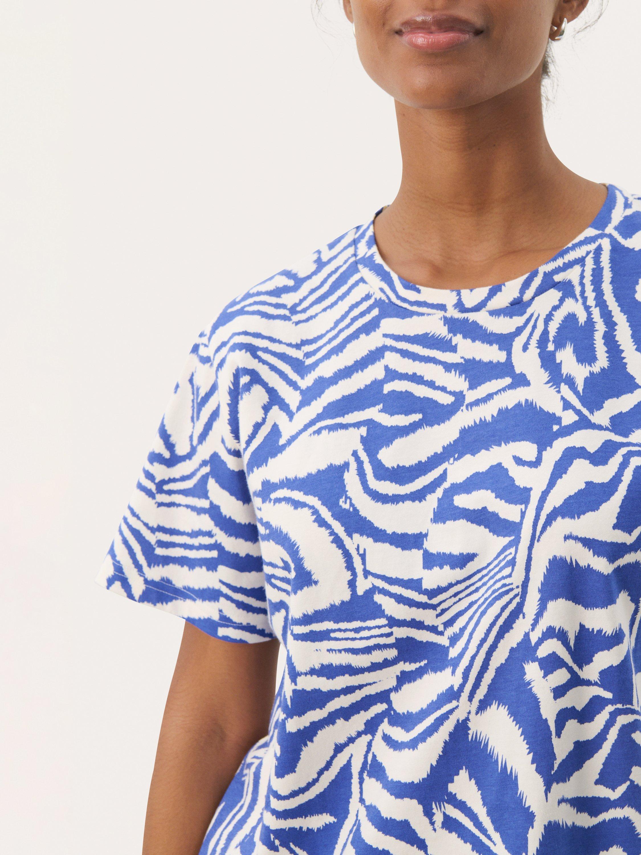 Product image 4 of 6, which shows Part Two NahidPW Animal Print Short Sleeve Cotton T-shirt, Blue/Multi, XS