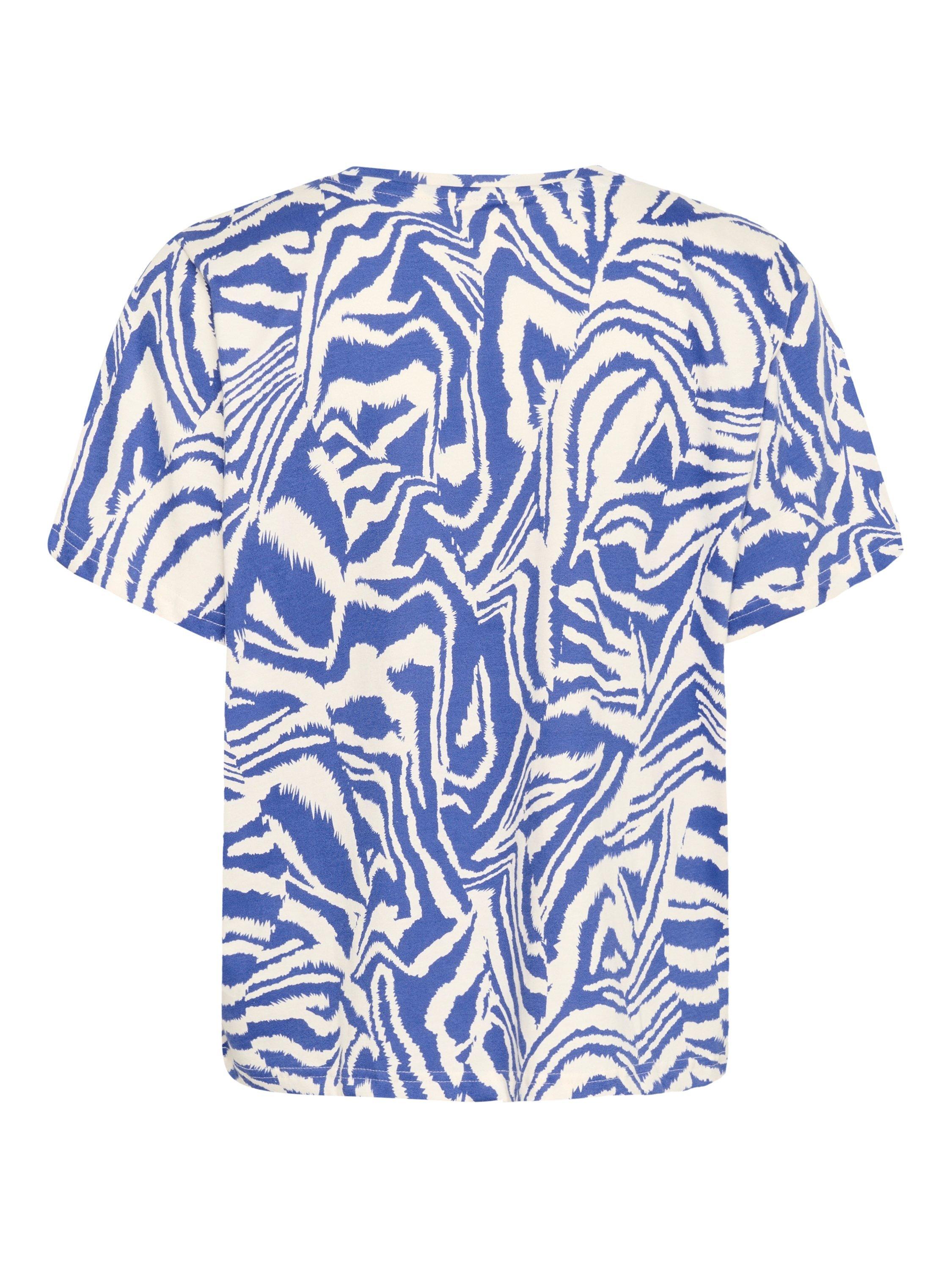 Product image 6 of 6, which shows Part Two NahidPW Animal Print Short Sleeve Cotton T-shirt, Blue/Multi, XS