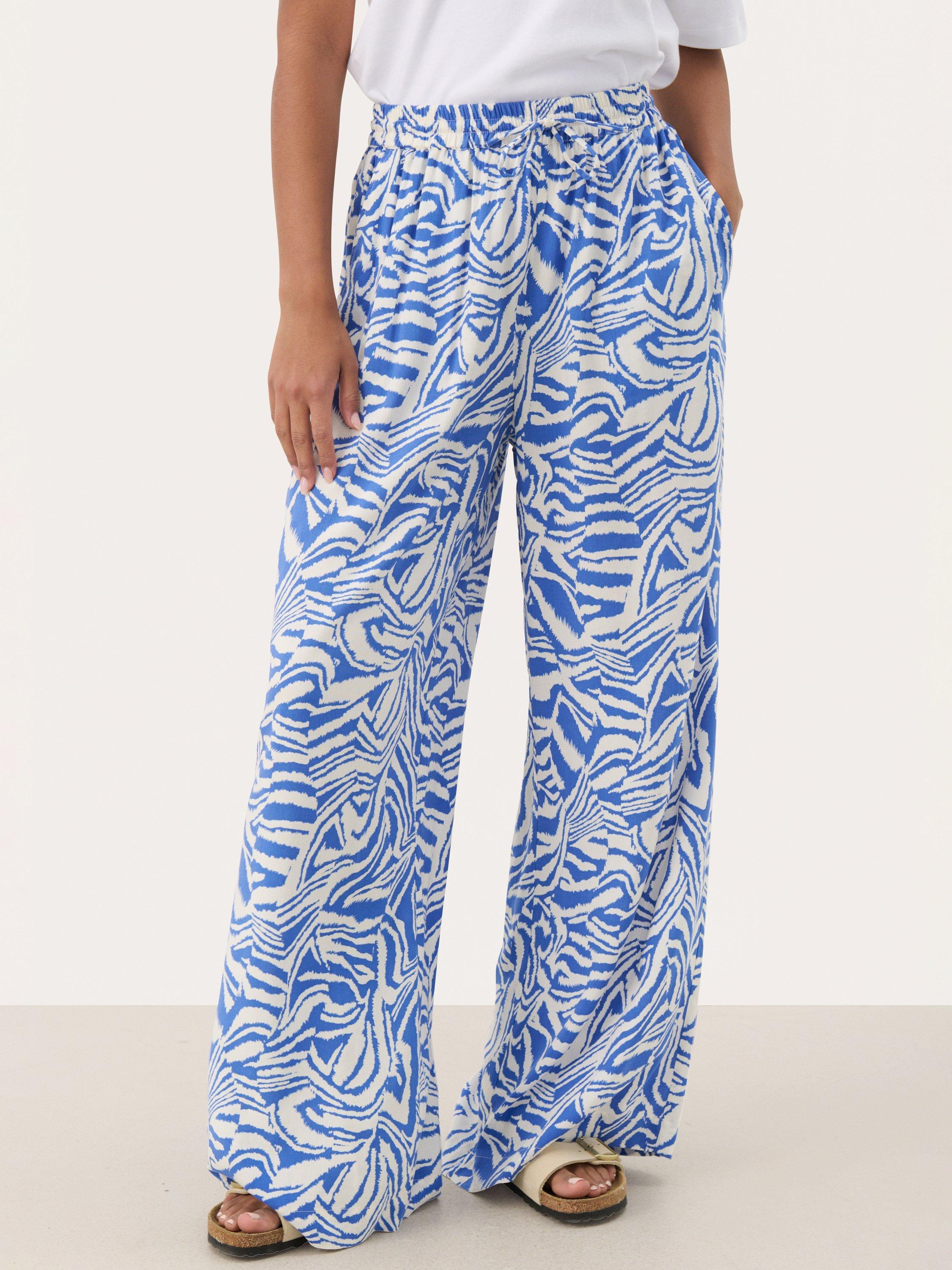 Product image 1 of 6, which shows Part Two Tine Printed Loose Fit Trousers , Blue/Multi, 8