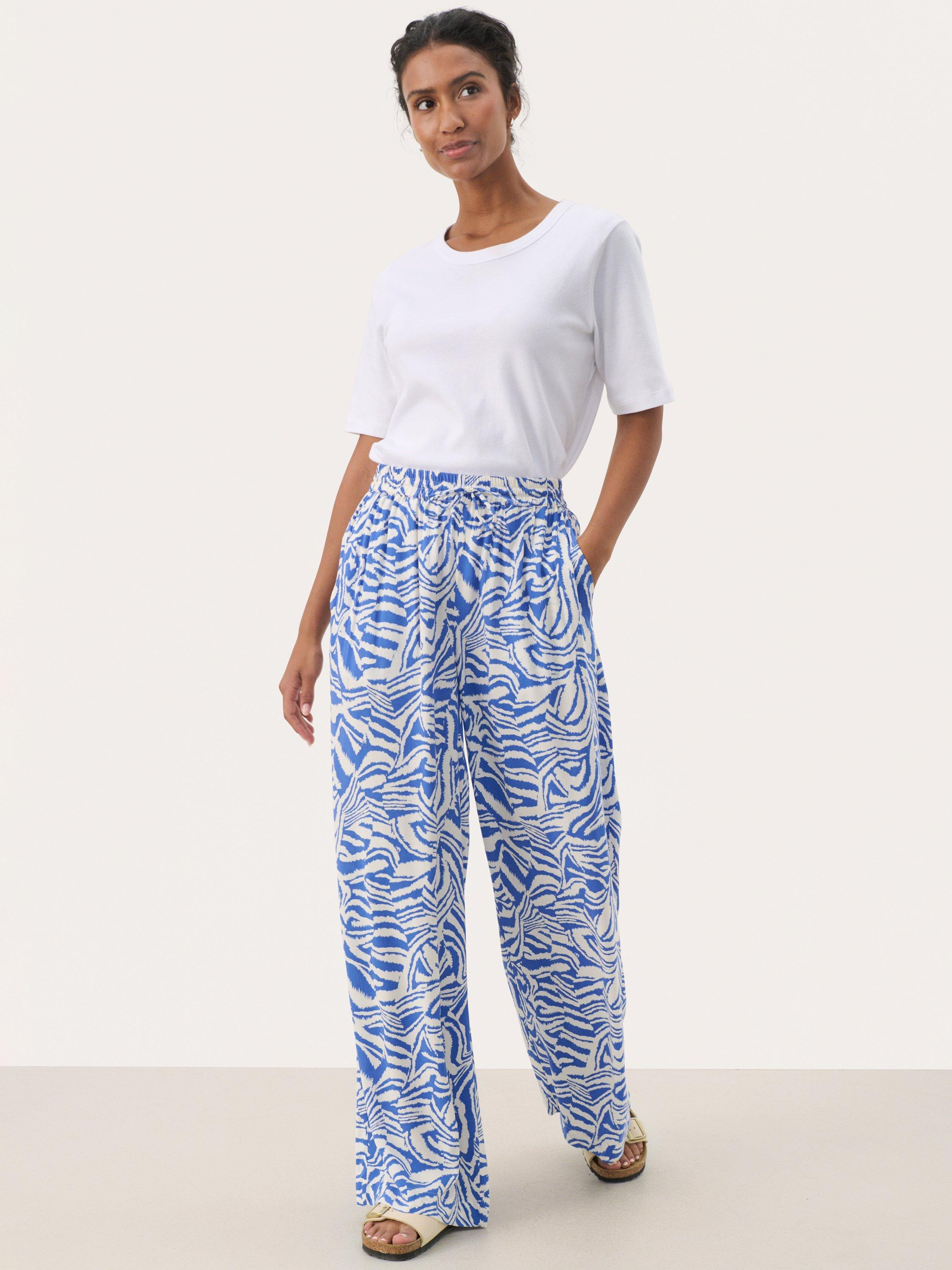 Product image 3 of 6, which shows Part Two Tine Printed Loose Fit Trousers , Blue/Multi, 8