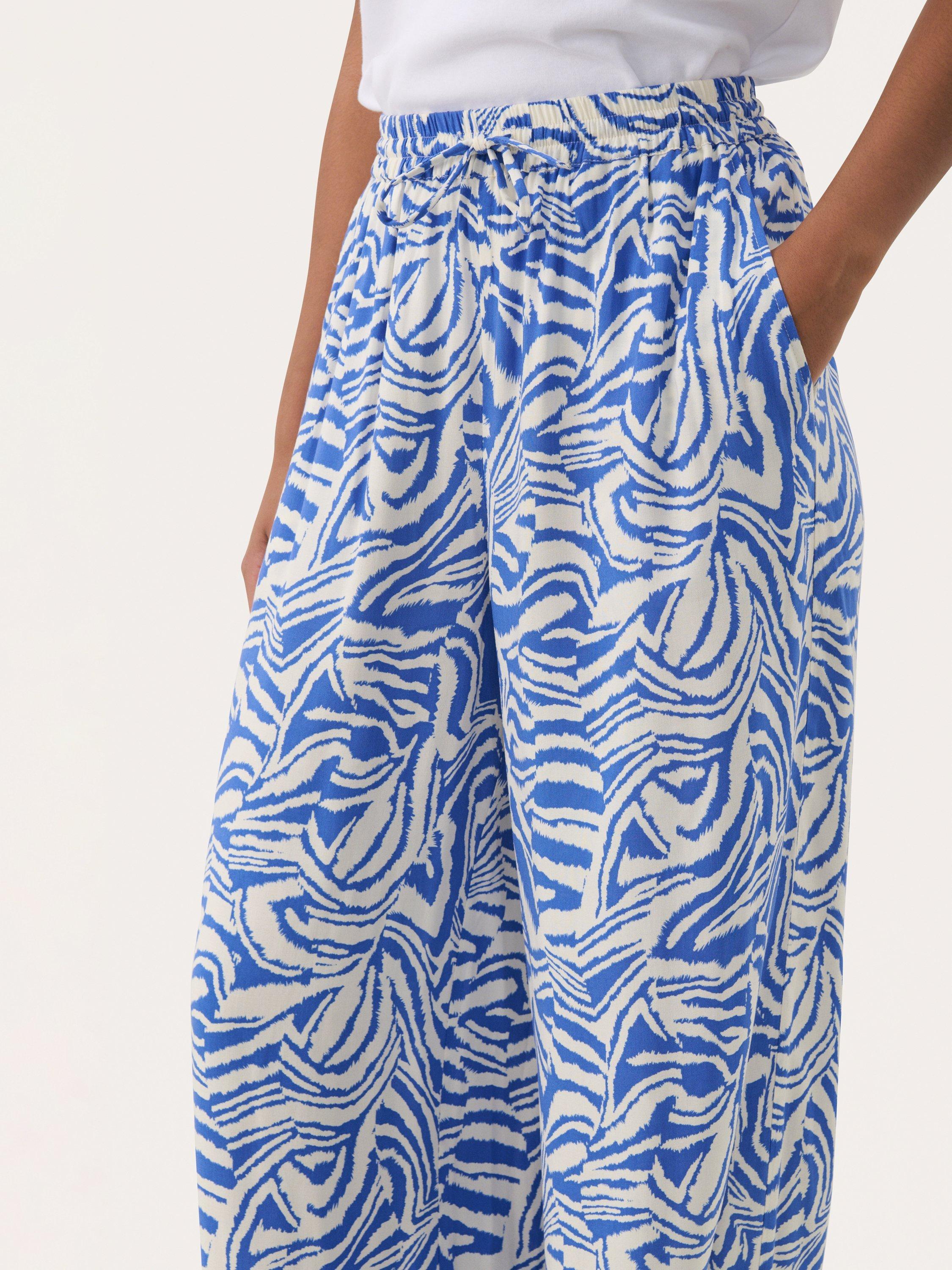 Product image 4 of 6, which shows Part Two Tine Printed Loose Fit Trousers , Blue/Multi, 8