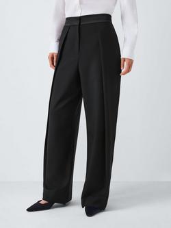 John Lewis Wool Blend Wide Leg Tuxedo Trousers, Black, Black