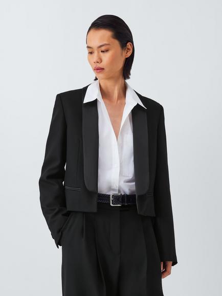 John Lewis Cropped Tuxedo Jacket, Black, Black