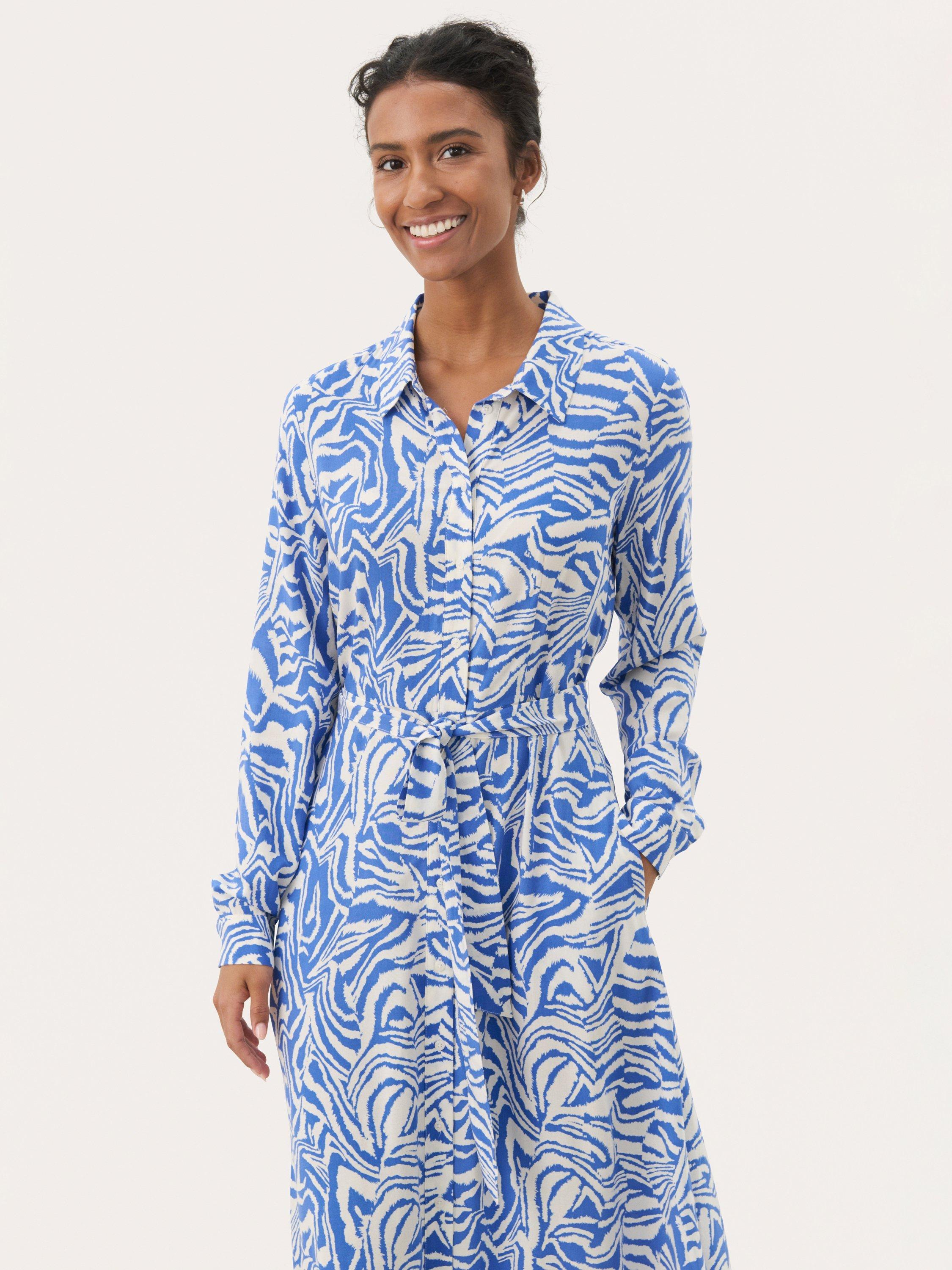 Product image 3 of 6, which shows Part Two Shelby Patterned Midi Dress, Blue/Multi, 8
