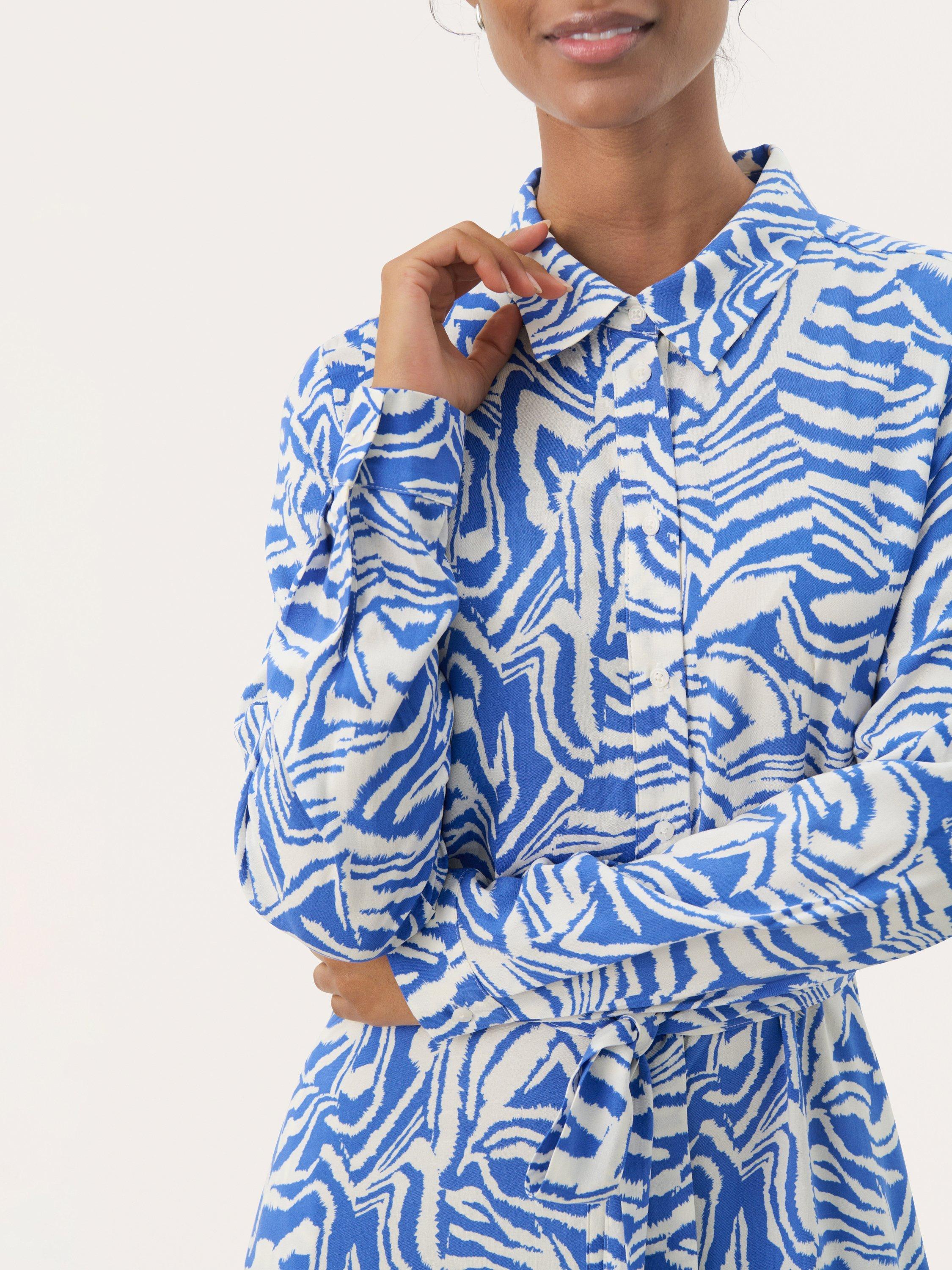 Product image 4 of 6, which shows Part Two Shelby Patterned Midi Dress, Blue/Multi, 8