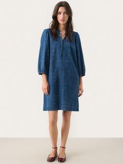 Part Two Tasha Three Quarter Sleeve Tie Neck Dress, Mid Blue
